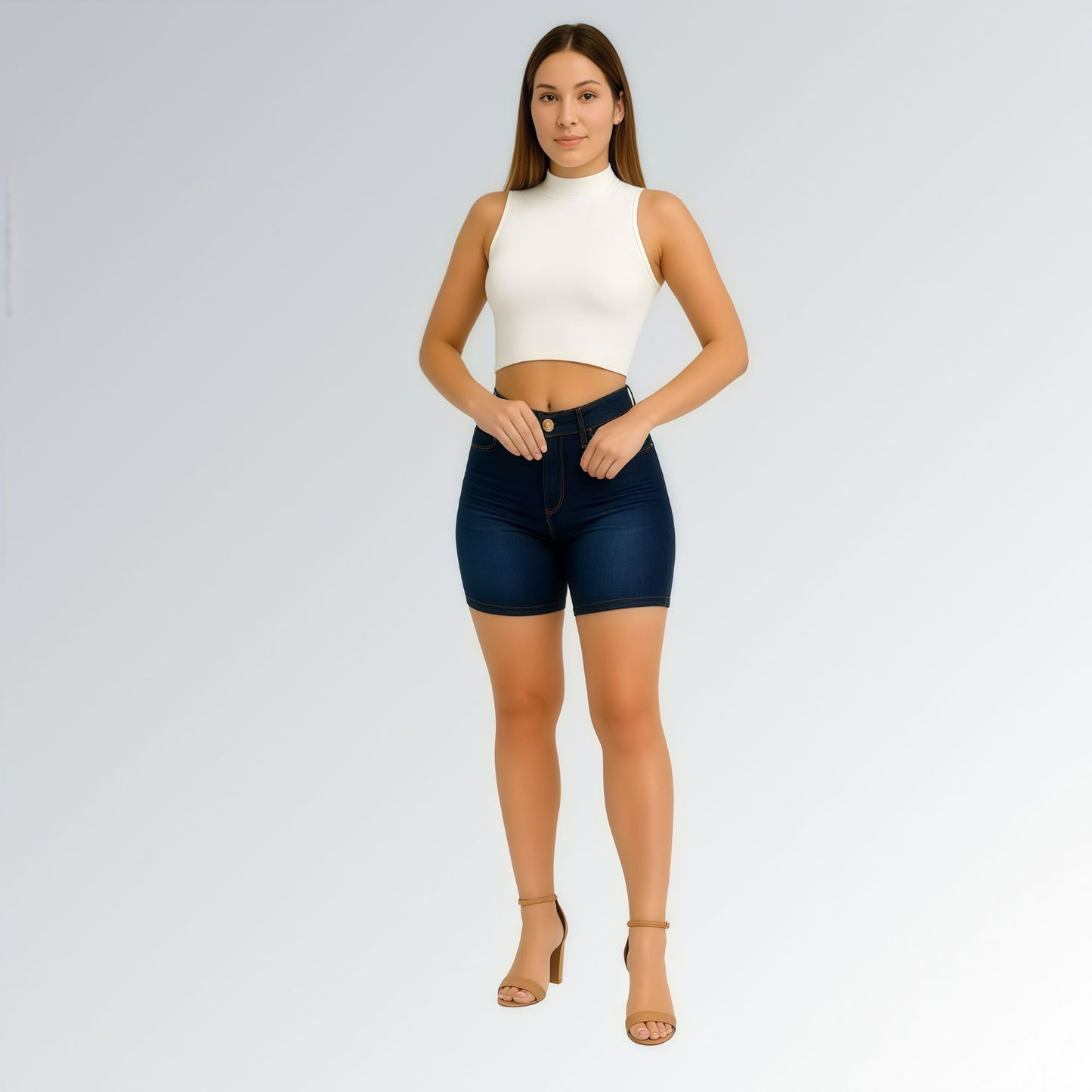 Bermuda Feminina Com Bolsos Lavagem Azul Escuro Jz new moda