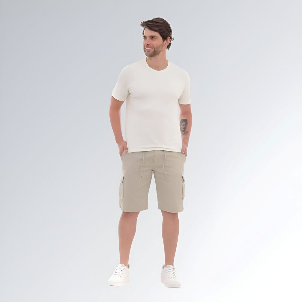 Bermuda Cargo Masculina Bege Sarja Com Bolsos Jz New Moda