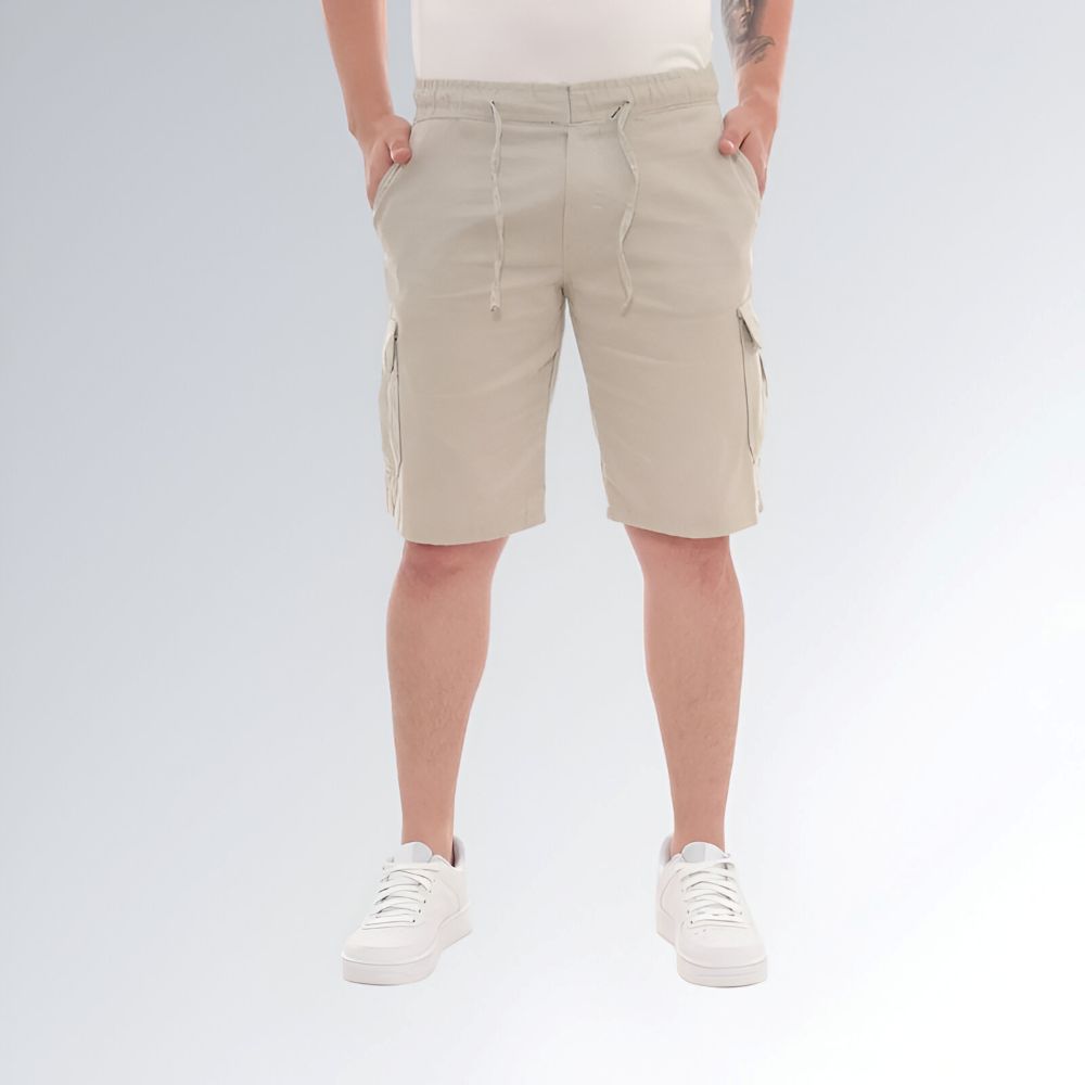 Bermuda Cargo Masculina Bege Sarja Com Bolsos Jz New Moda