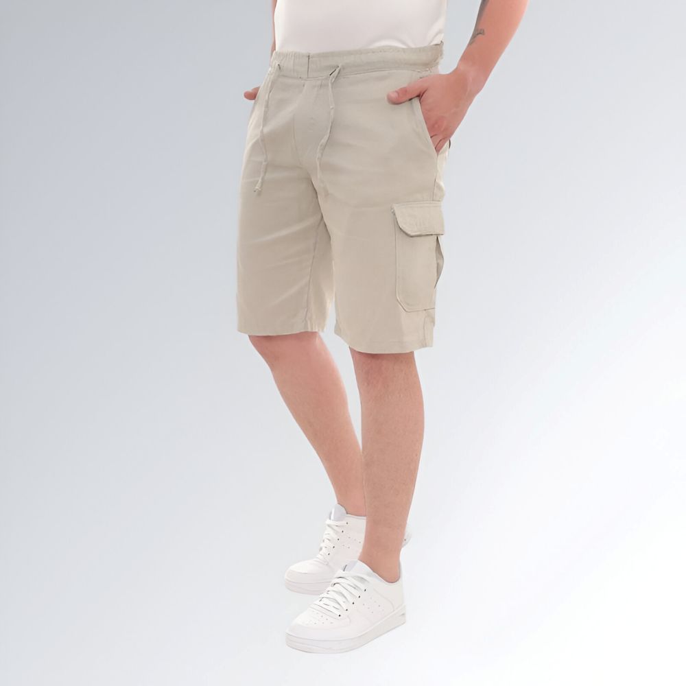 Bermuda Cargo Masculina Bege Sarja Com Bolsos Jz New Moda