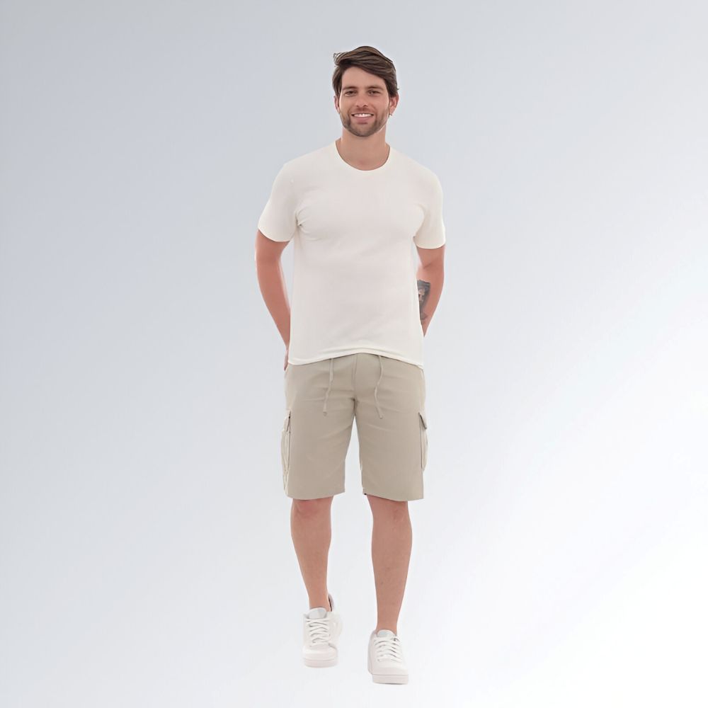 Bermuda Cargo Masculina Bege Sarja Com Bolsos Jz New Moda