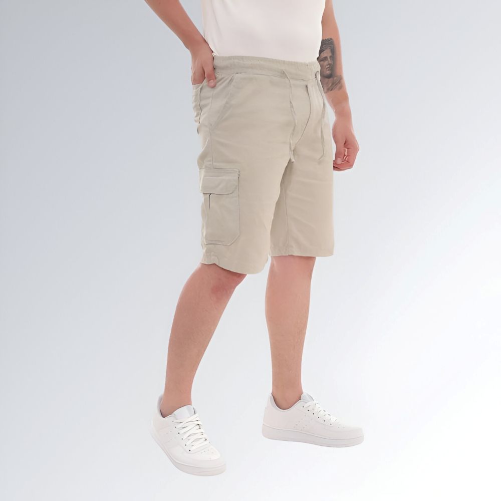 Bermuda Cargo Masculina Bege Sarja Com Bolsos Jz New Moda