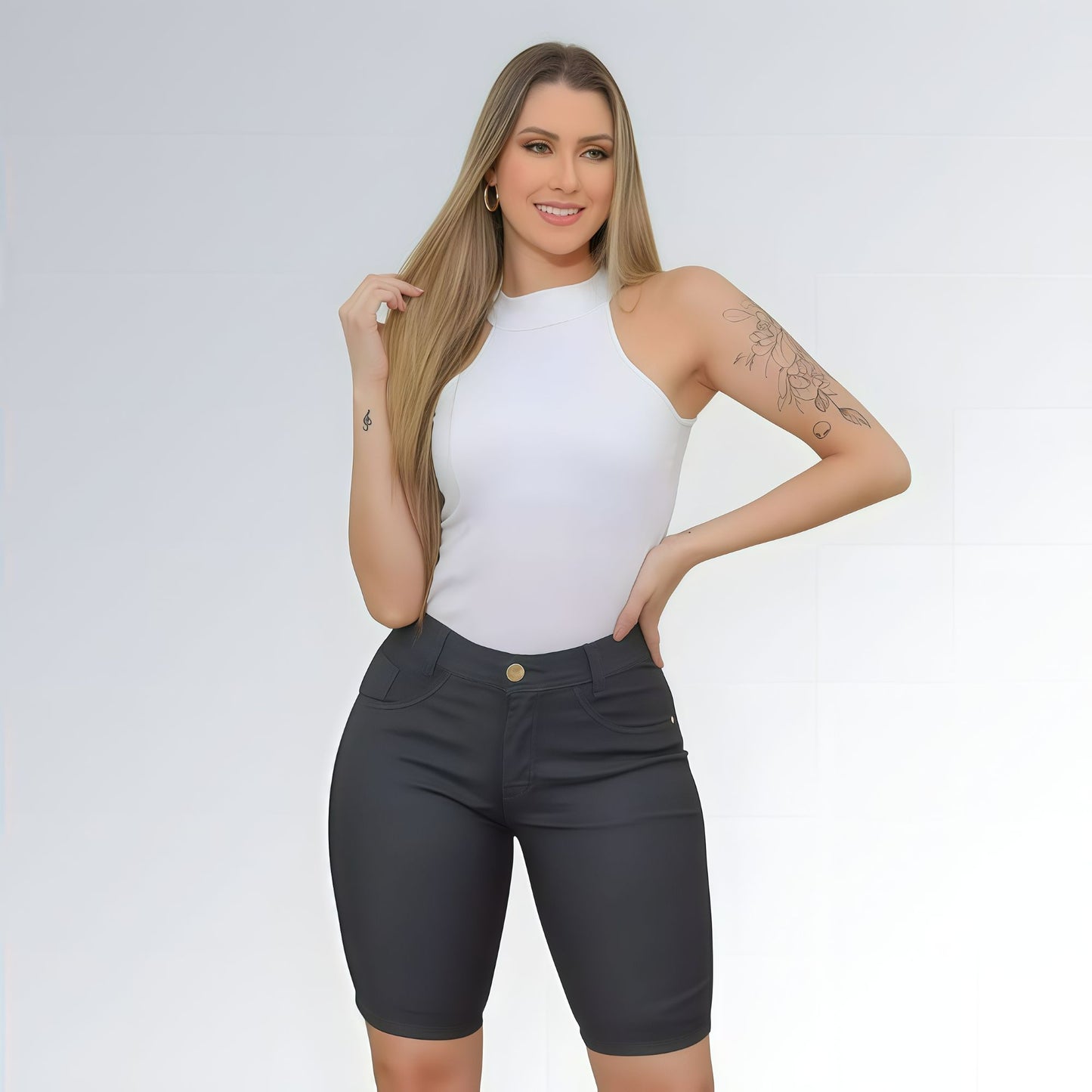 Bermuda Jeans Sarja Preto Grafite Feminino Jz new moda