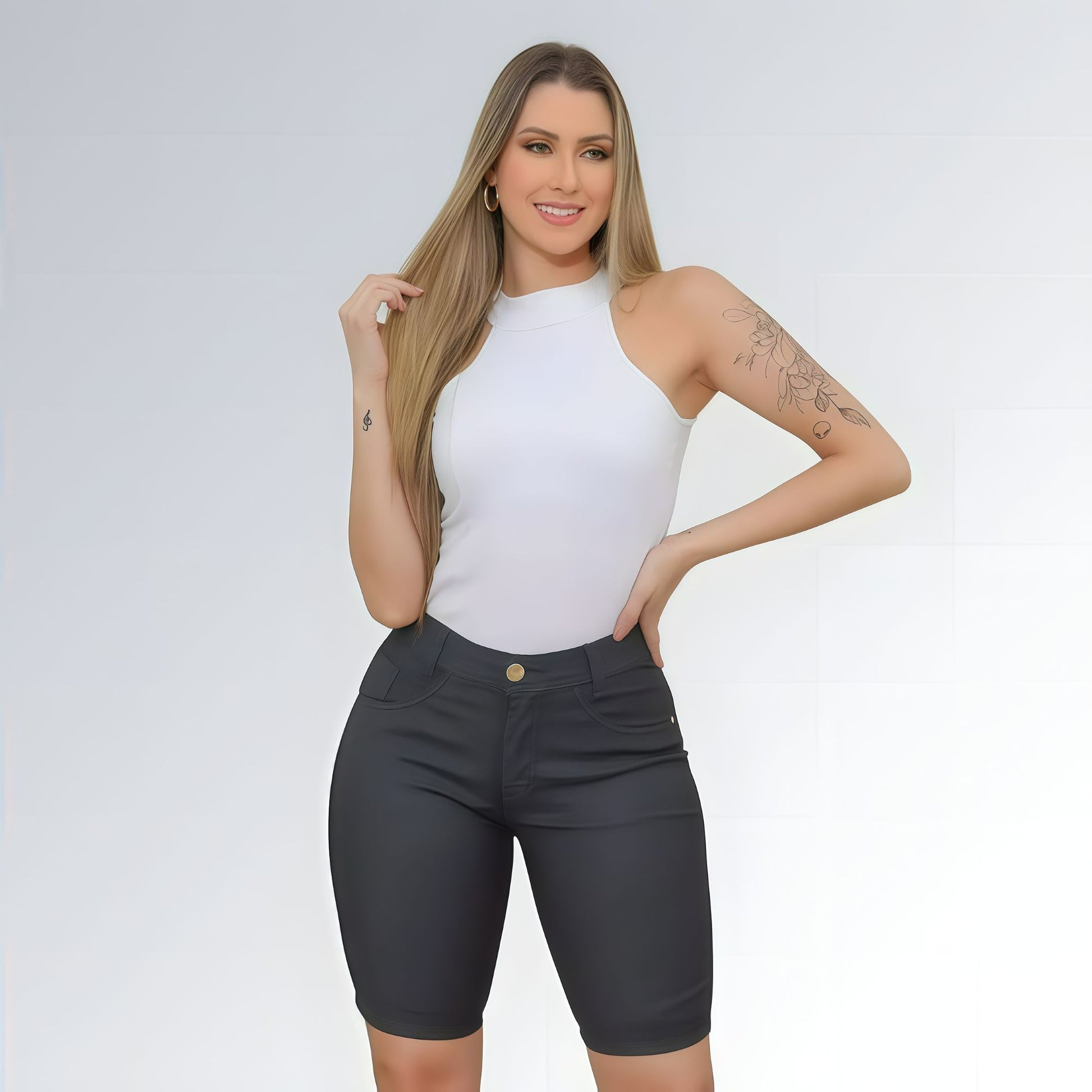 Bermuda Jeans Sarja Preto Grafite Feminino Jz new moda