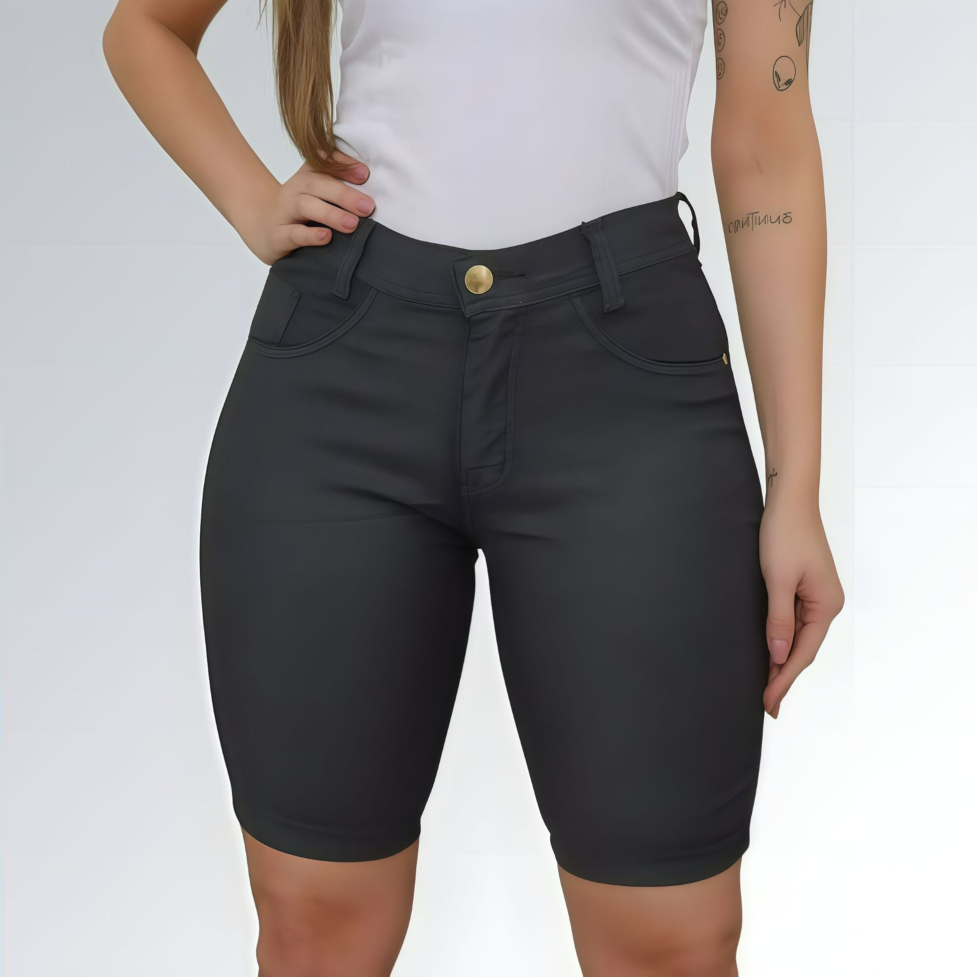 Bermuda Jeans Sarja Preto Grafite Feminino Jz new moda