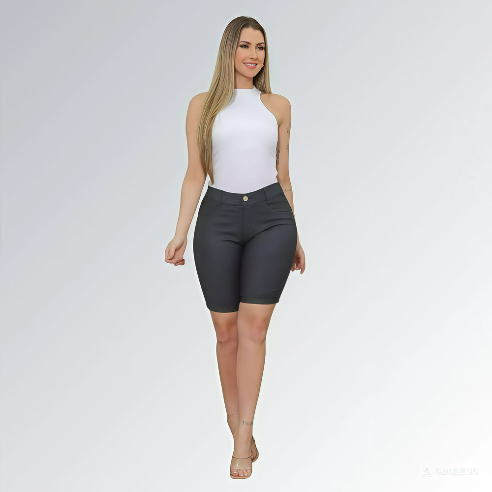 Bermuda Jeans Sarja Preto Grafite Feminino Jz new moda