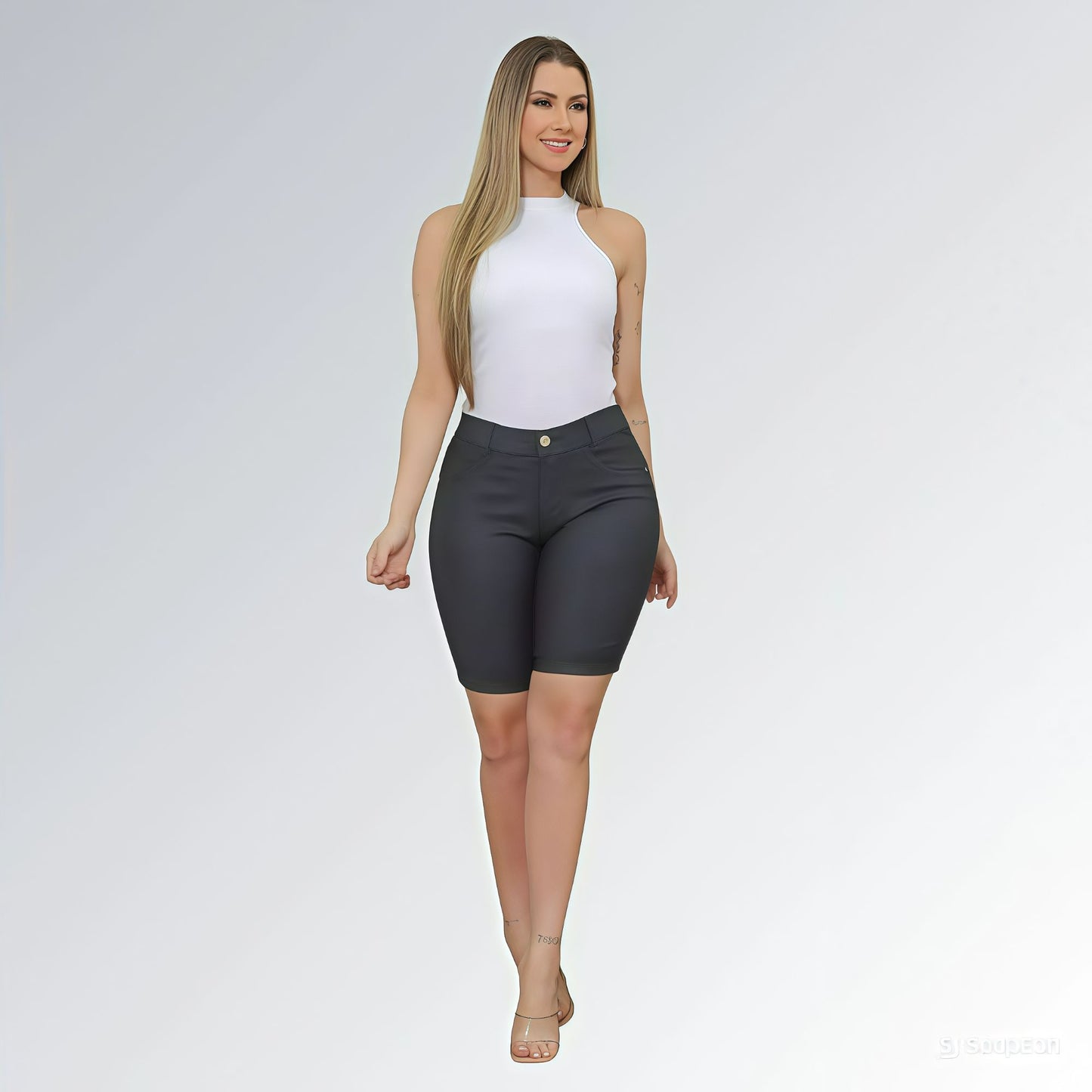 Bermuda Jeans Sarja Preto Grafite Feminino Jz new moda