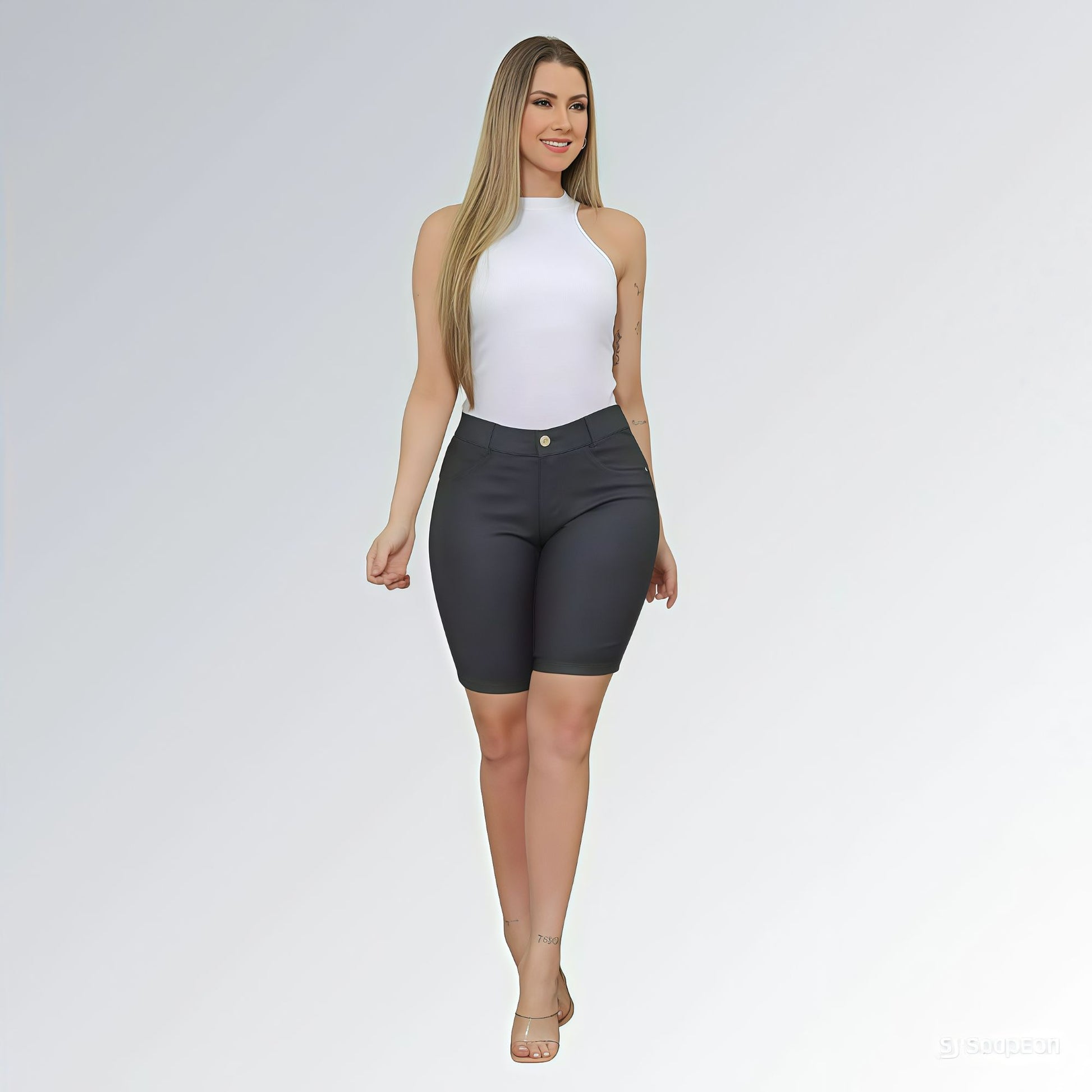 Bermuda Jeans Sarja Preto Grafite Feminino Jz new moda