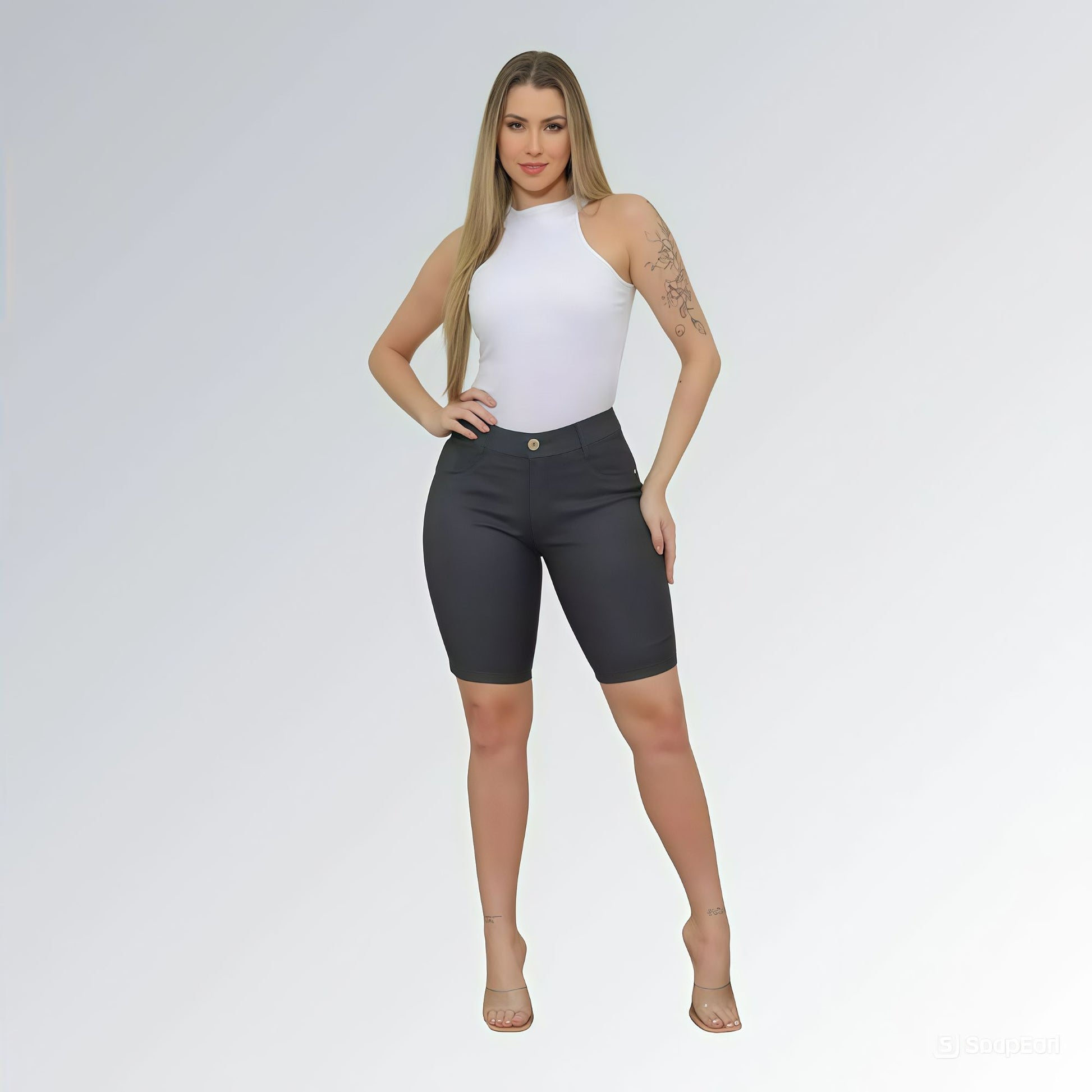 Bermuda Jeans Sarja Preto Grafite Feminino Jz new moda