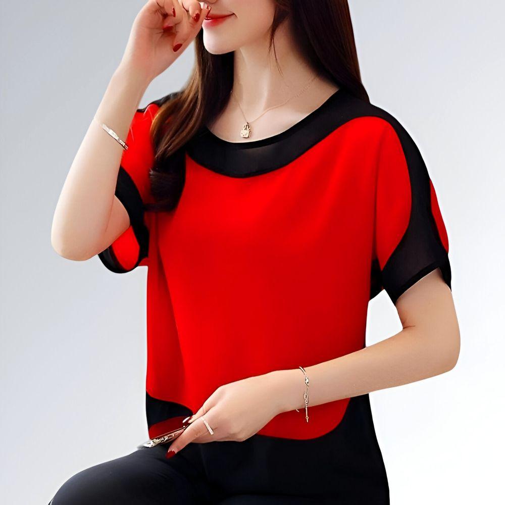 Blusa Manga Curta Chiffon - JZ NEW MODA