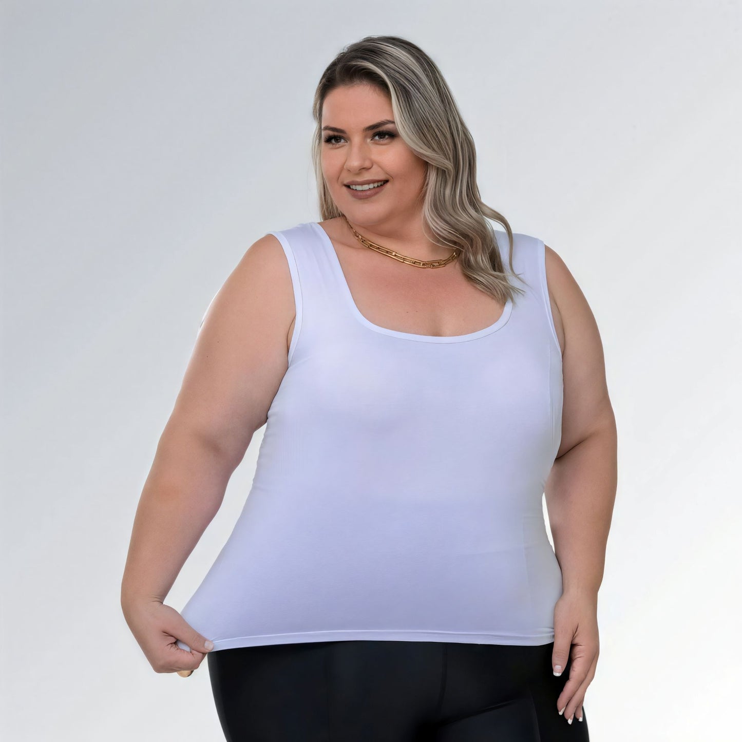 Blusa Regata Decote Quadrado Plus Size Alça Larga Branca Feminina Jz new moda