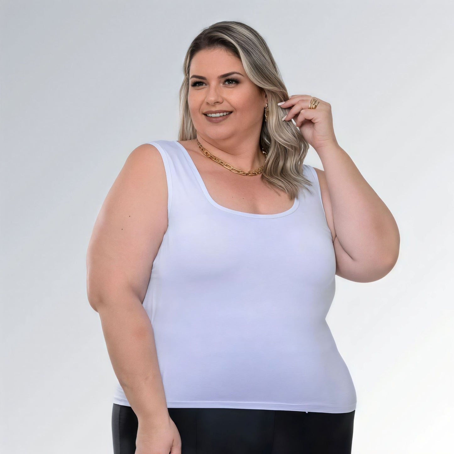 Blusa Regata Decote Quadrado Plus Size Alça Larga Branca Feminina Jz new moda