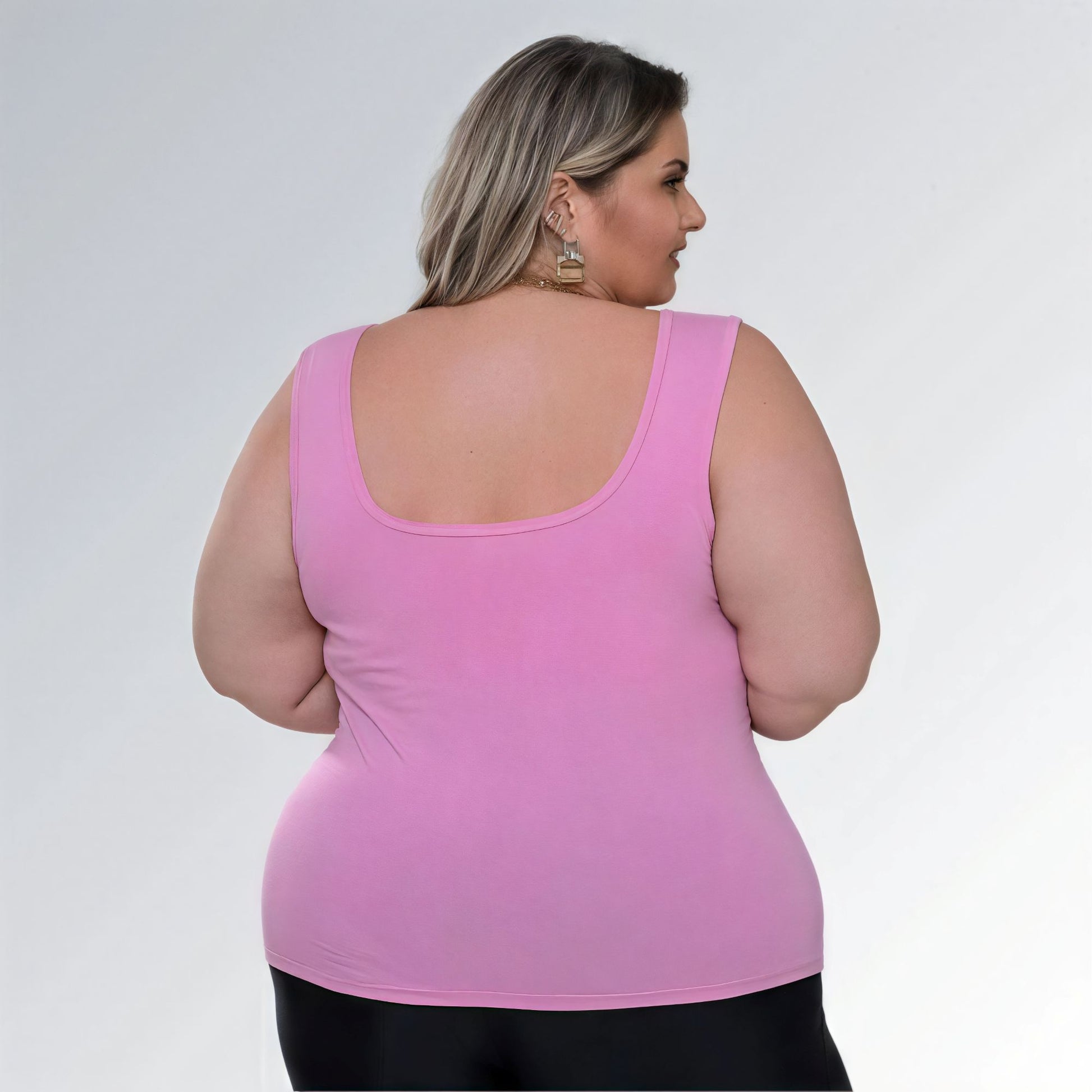 Blusa Regata Decote Quadrado Rosa Plus Size Alça Larga Feminina Jz new moda