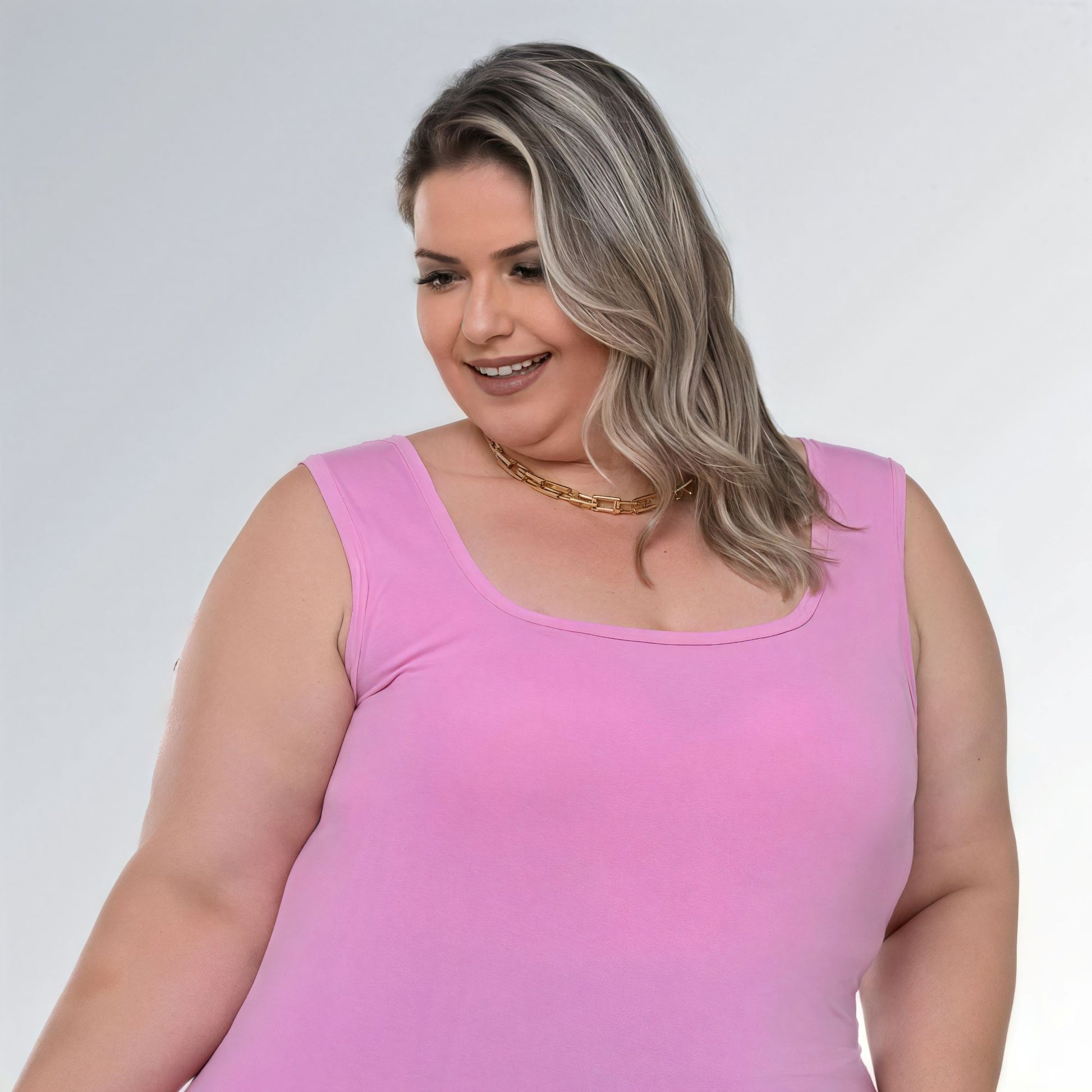 Blusa Regata Decote Quadrado Rosa Plus Size Alça Larga Feminina Jz new moda