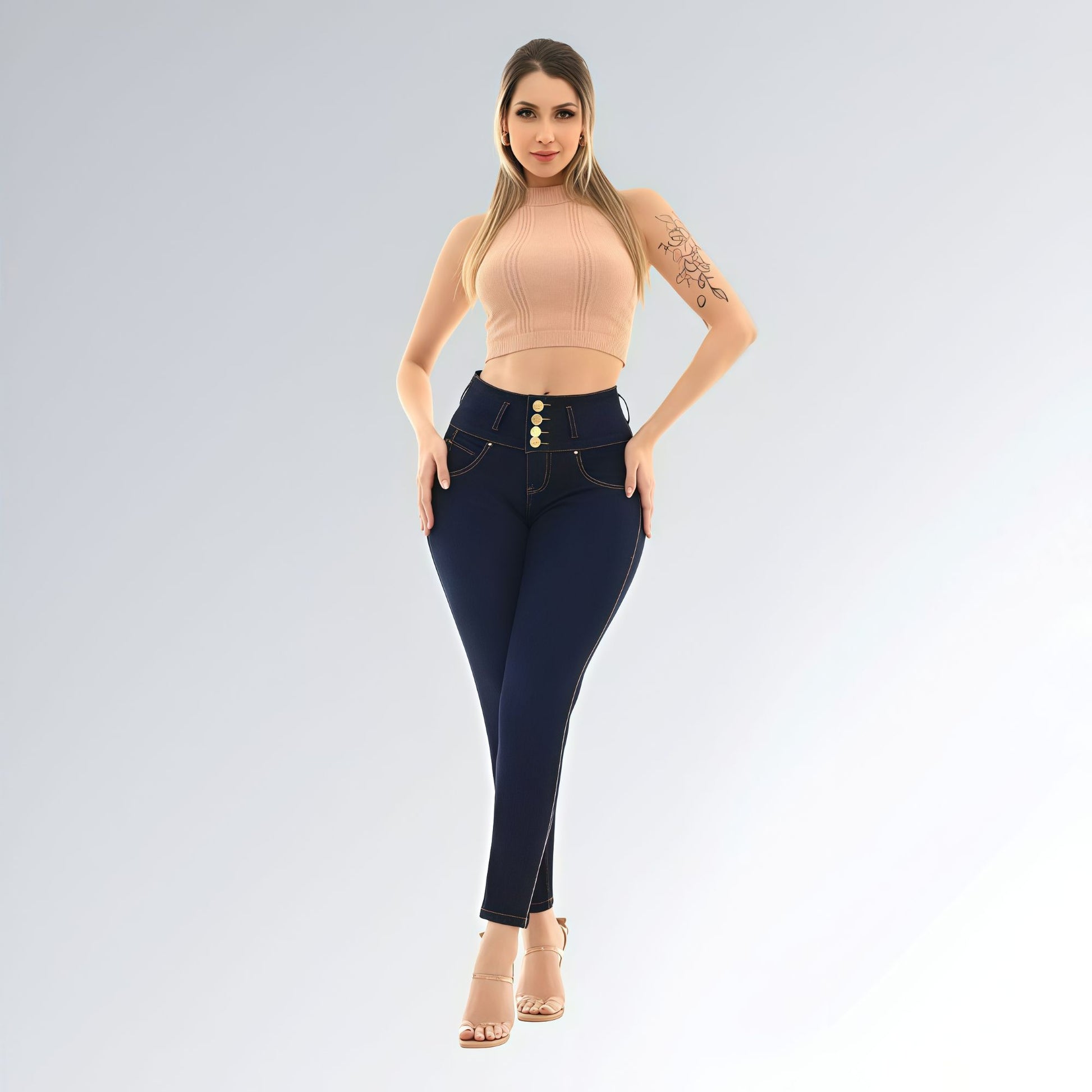 Calça 4 Botões Jeans Cós Largo sem Bolso Feminina Jz New Moda