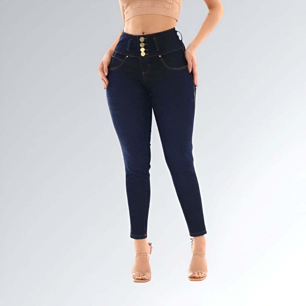 Calça 4 Botões Jeans Cós Largo sem Bolso Feminina Jz New Moda