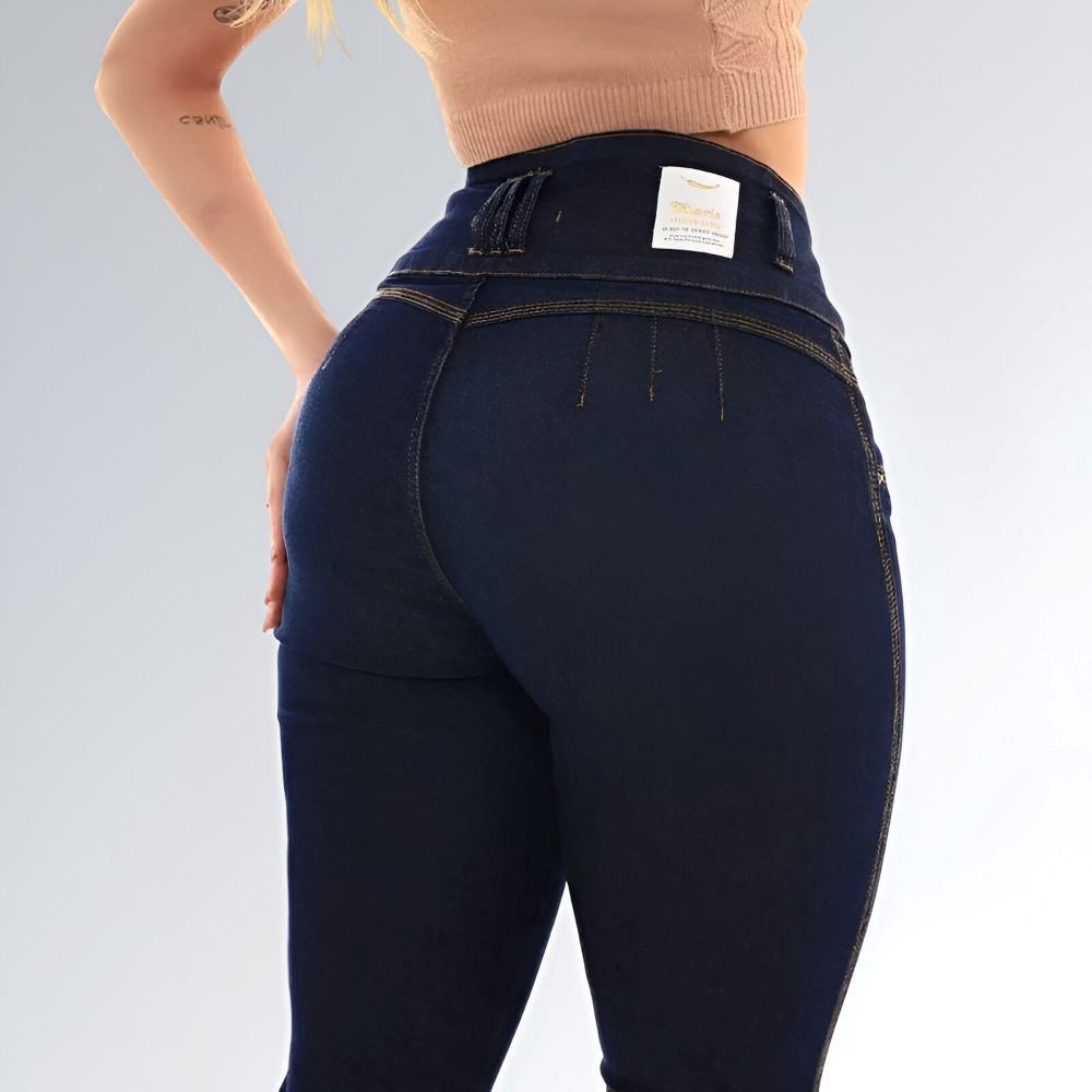 Calça 4 Botões Jeans Cós Largo sem Bolso Feminina Jz New Moda