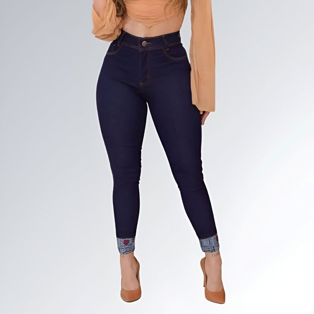 Calça Jeans Barra Dobrada Estampada Feminina Jz New Moda