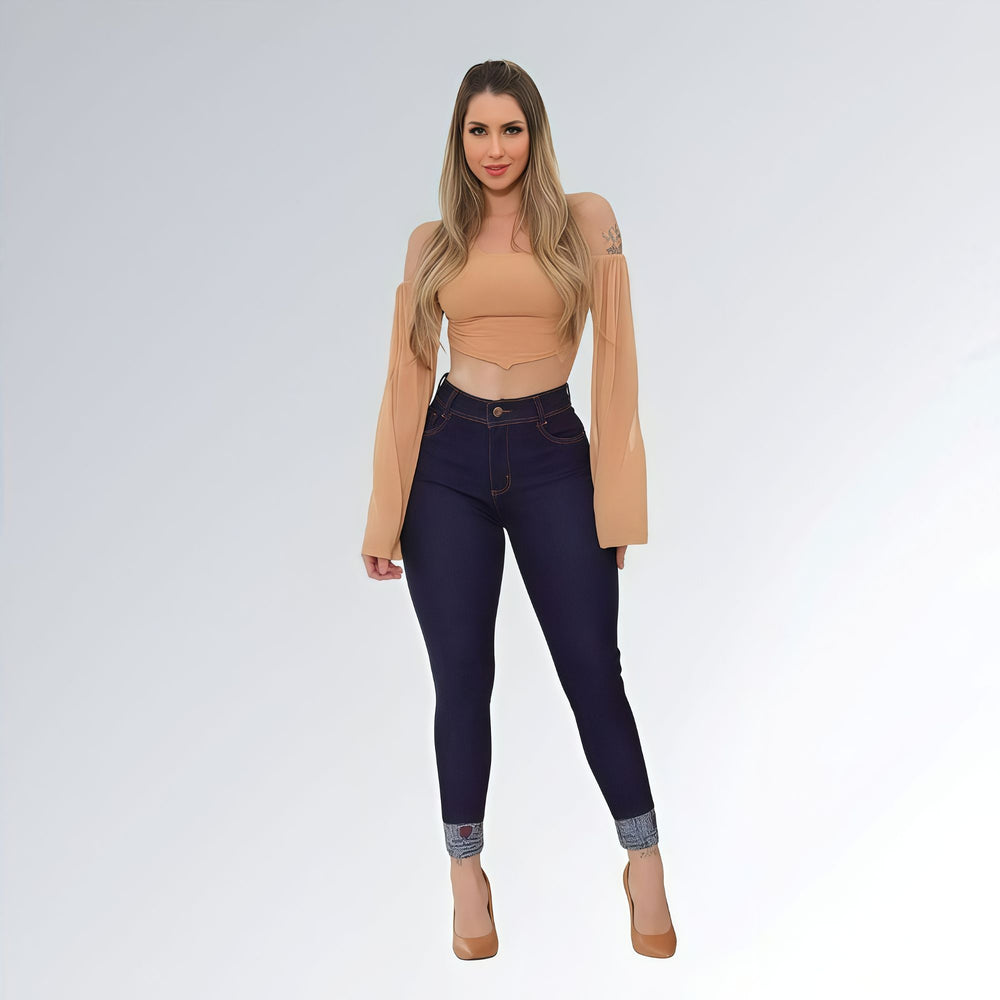 Calça Jeans Barra Dobrada Estampada Feminina Jz New Moda