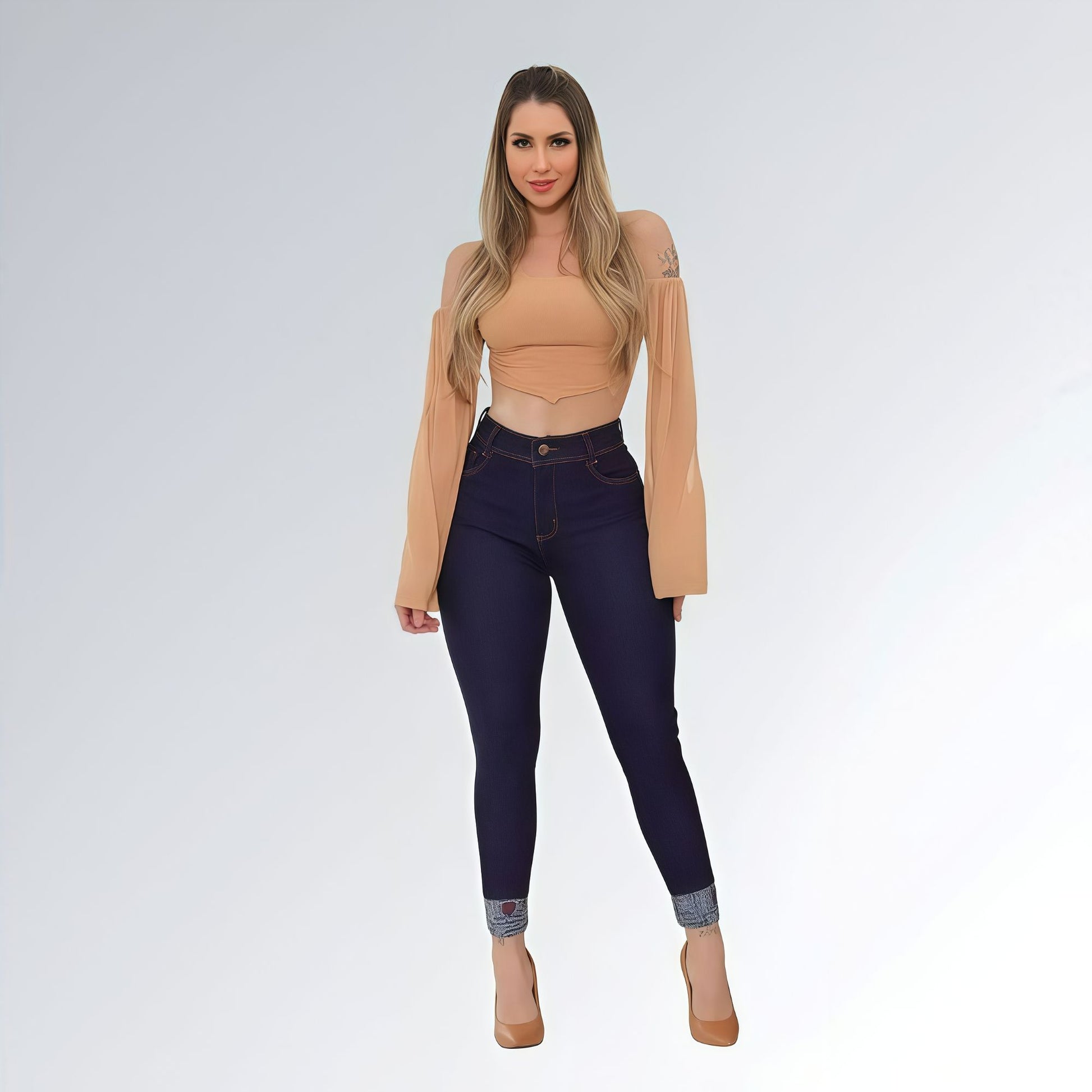 Calça Jeans Barra Dobrada Estampada Feminina Jz New Moda