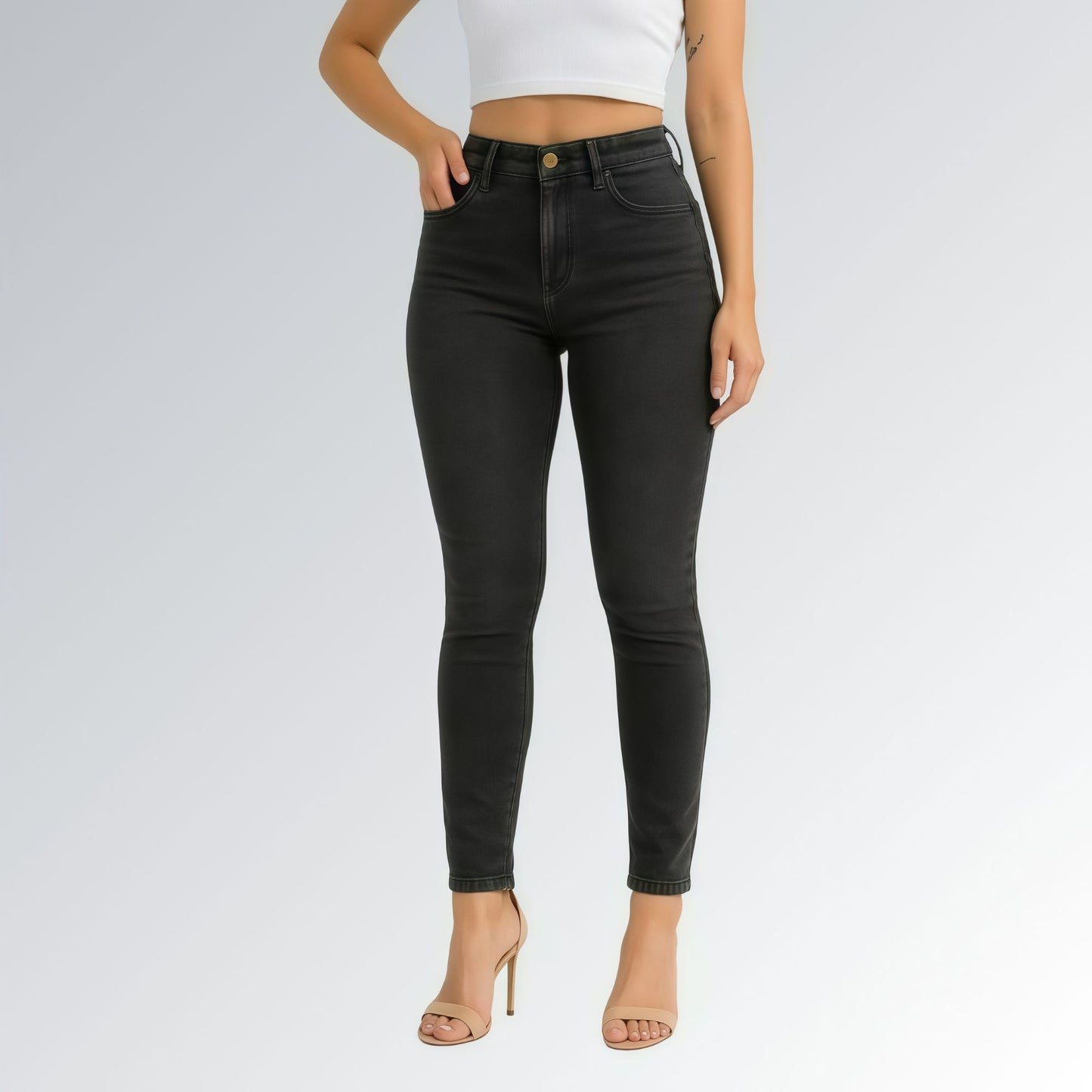 Calça Jeans Cinza Grafite Manchada Feminina Jz New Moda