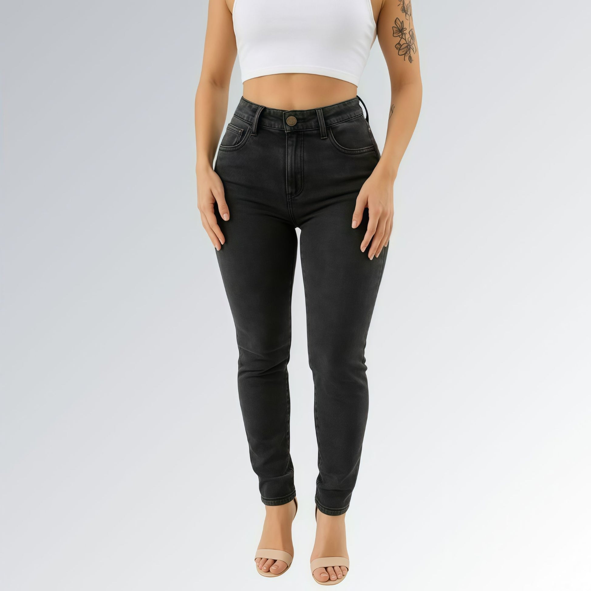 Calça Jeans Cinza Grafite Manchada Feminina Jz New Moda