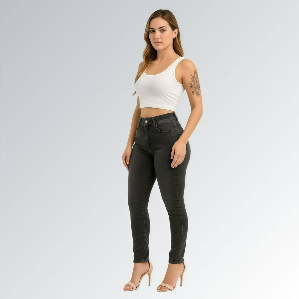 Calça Jeans Cinza Grafite Manchada Feminina Jz New Moda