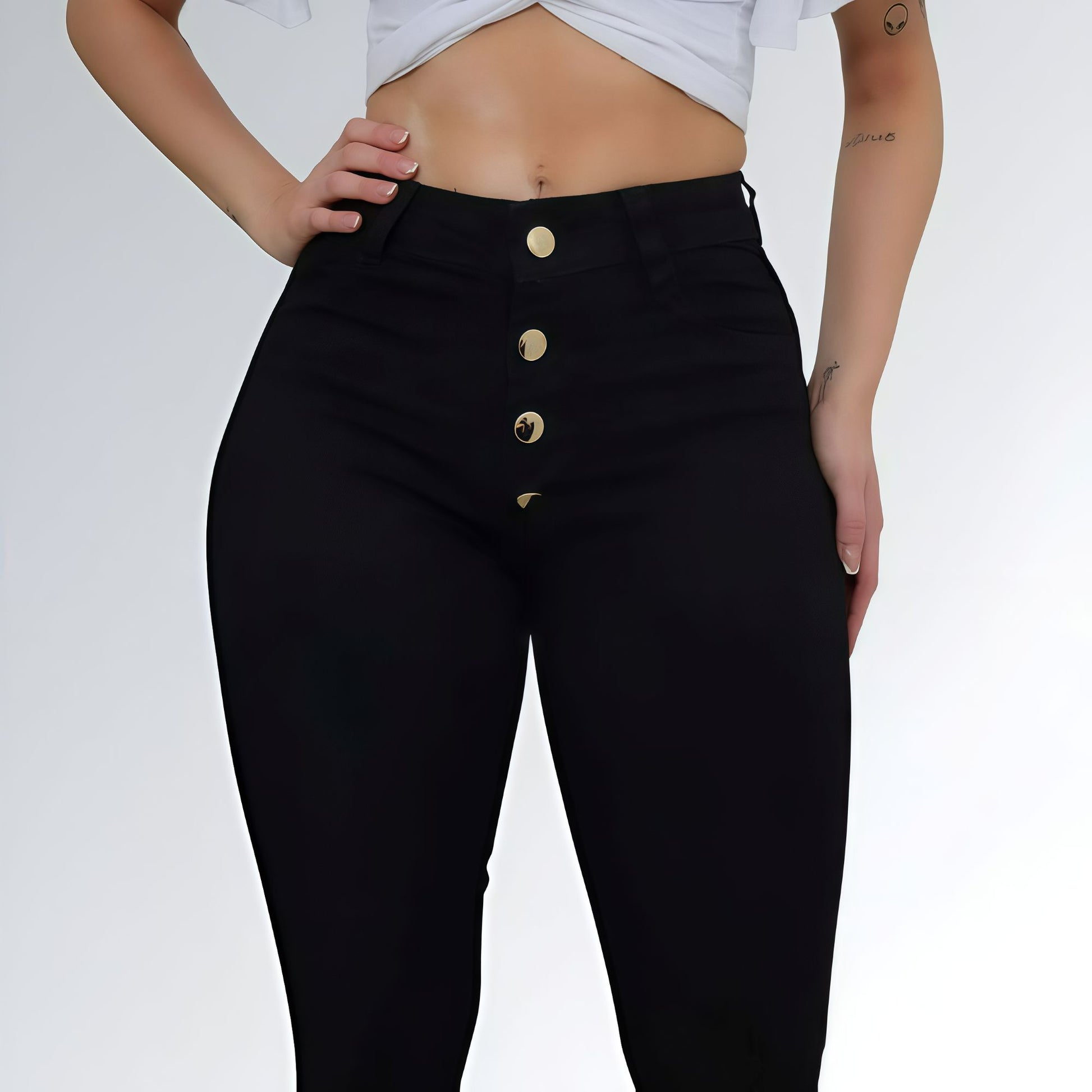 Calça Jeans Feminina Black Quatro Botões Cintura Alta Jz New Moda