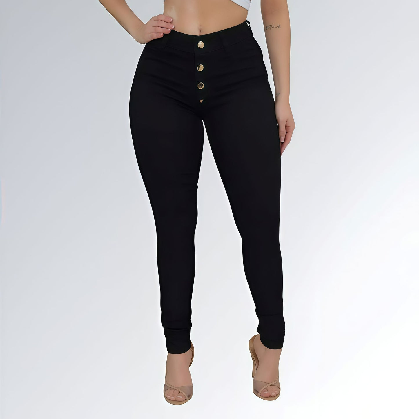 Calça Jeans Feminina Black Quatro Botões Cintura Alta Jz New Moda