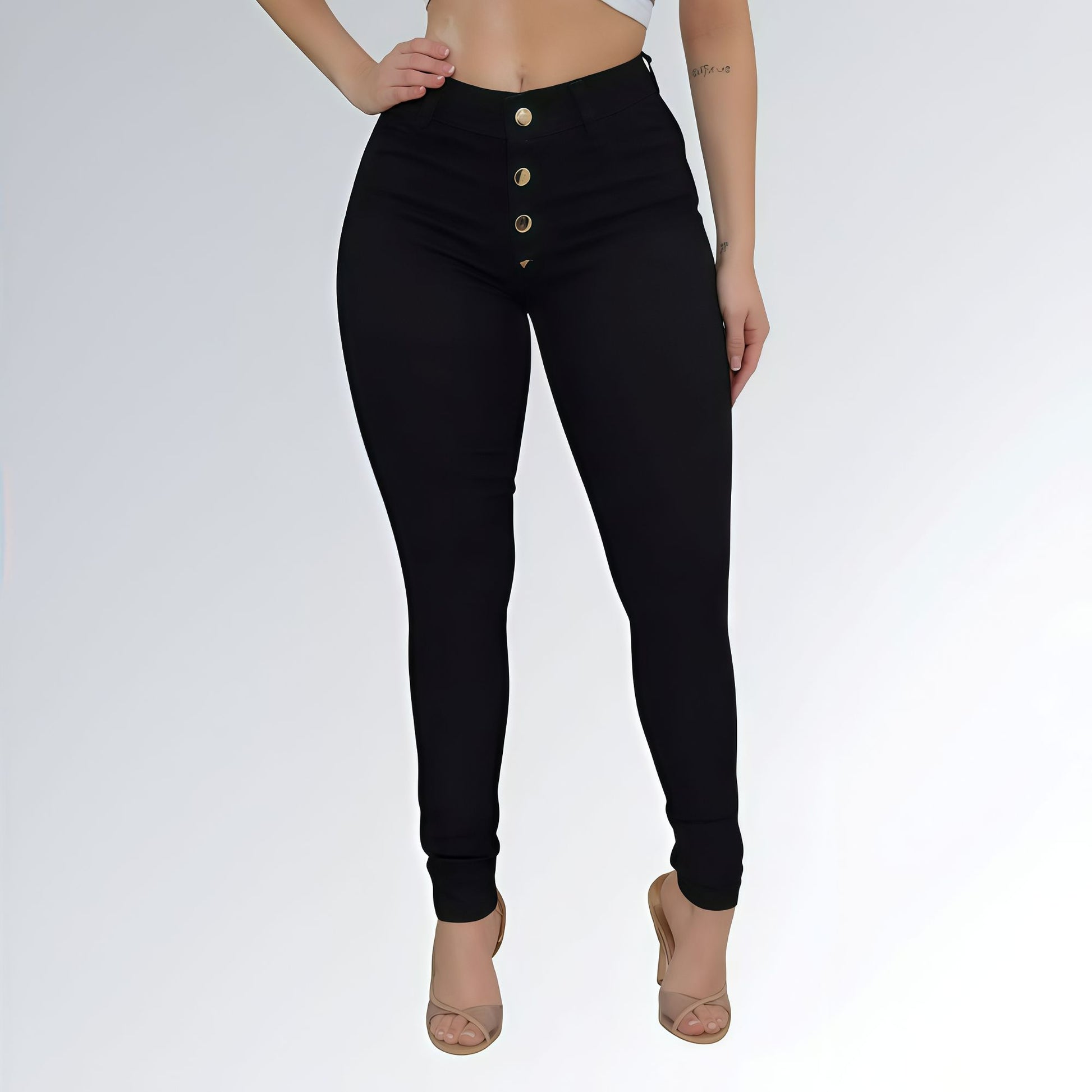 Calça Jeans Feminina Black Quatro Botões Cintura Alta Jz New Moda