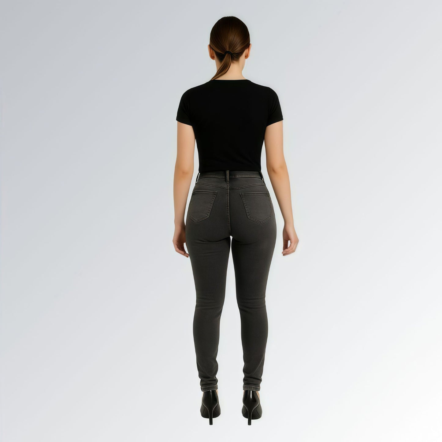 Calça Jeans Feminina Cinza Grafite Manchada Cintura Média Jz New Moda