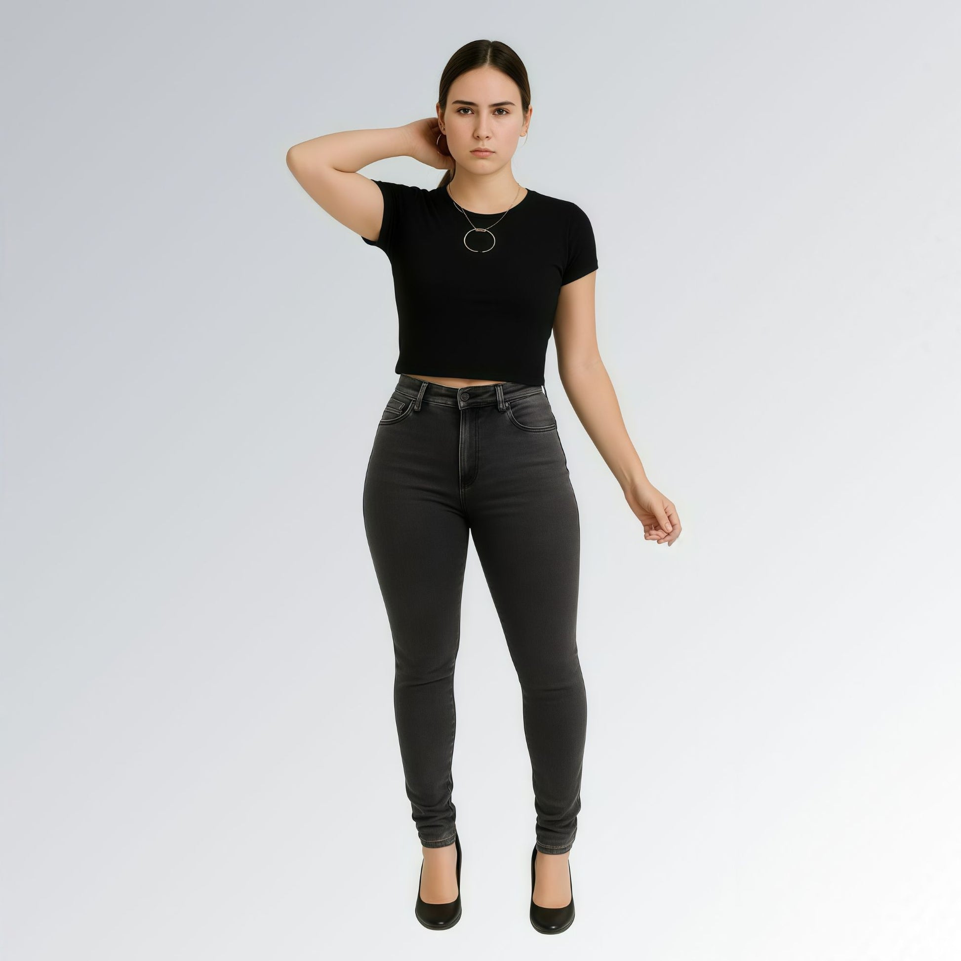 Calça Jeans Feminina Cinza Grafite Manchada Cintura Média Jz New Moda