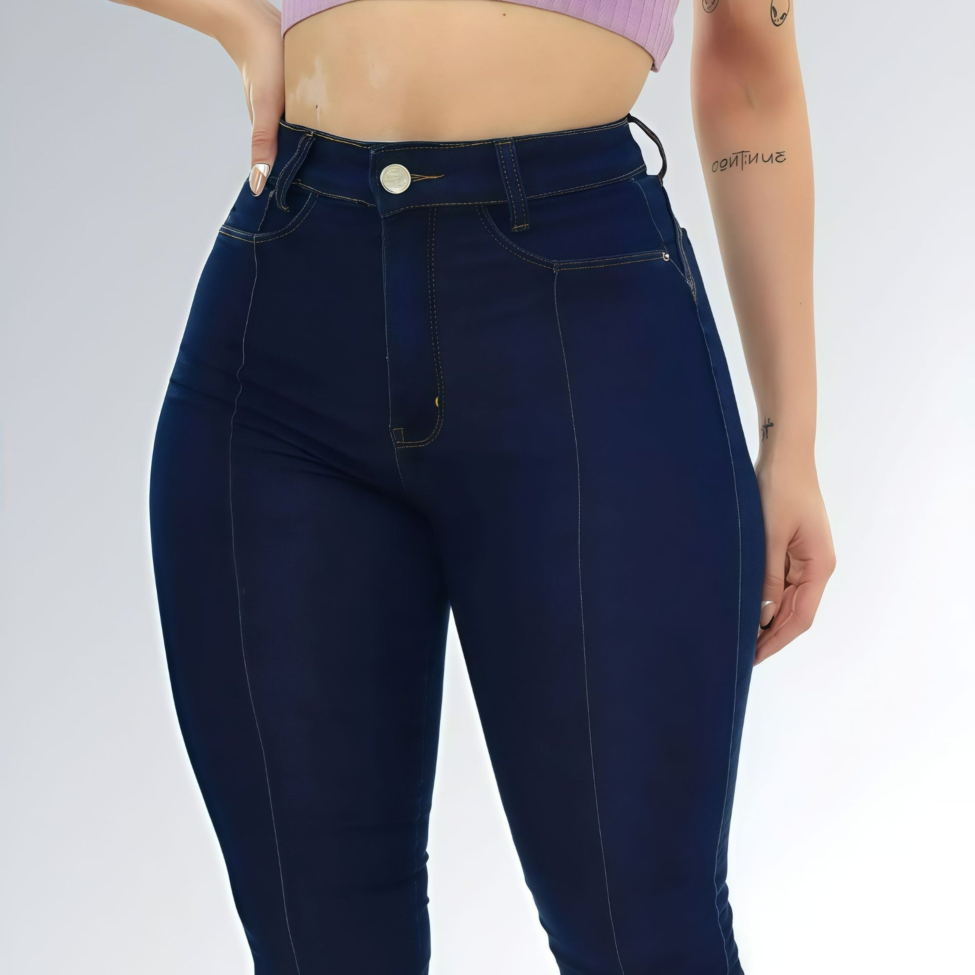 Calça Jeans Feminina Nervura Skinny Azul Levanta Bumbum Tendência Jz New Moda
