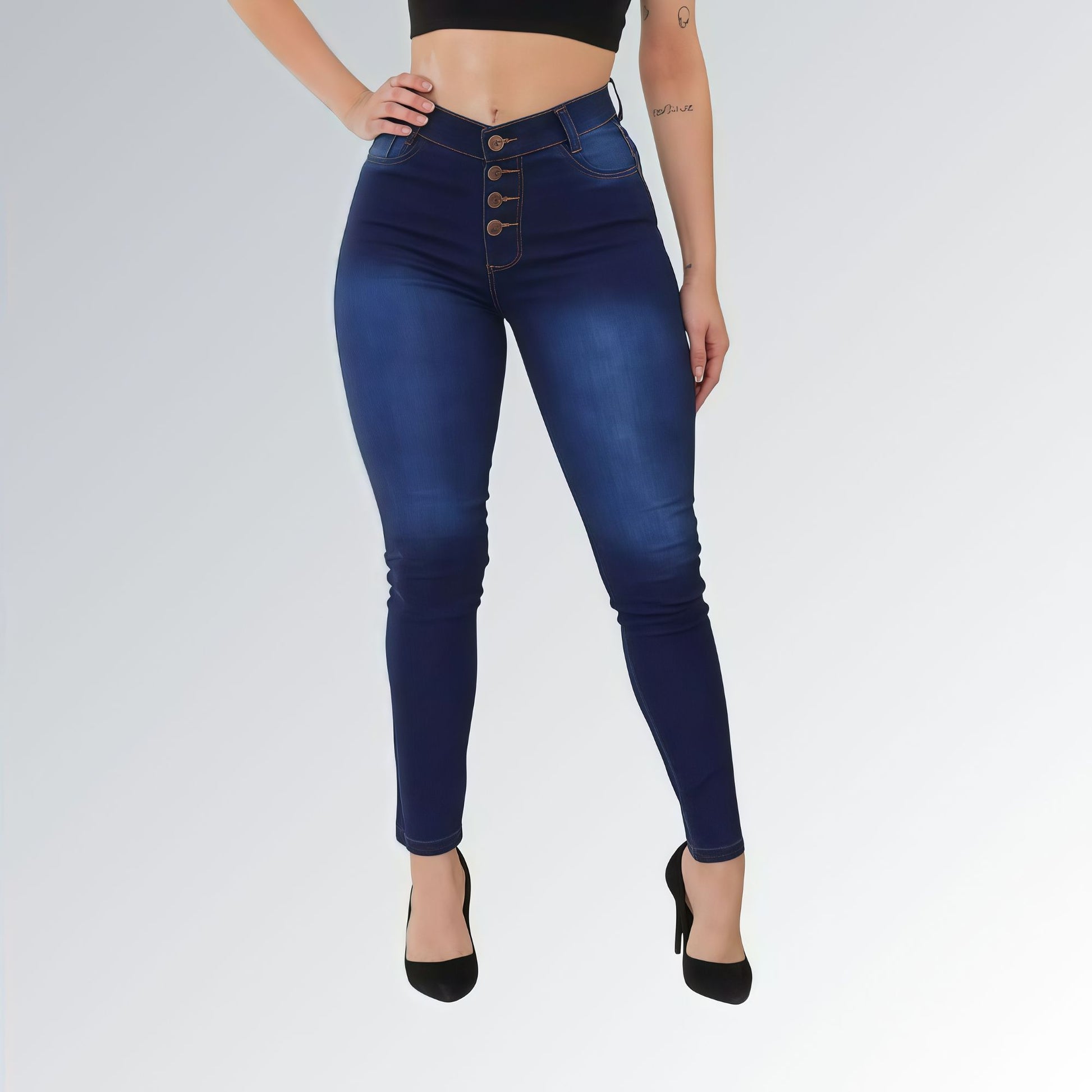 Calça Jeans Feminina Skinny Quatro Botões Simples Azul Escuro Jz new moda hd