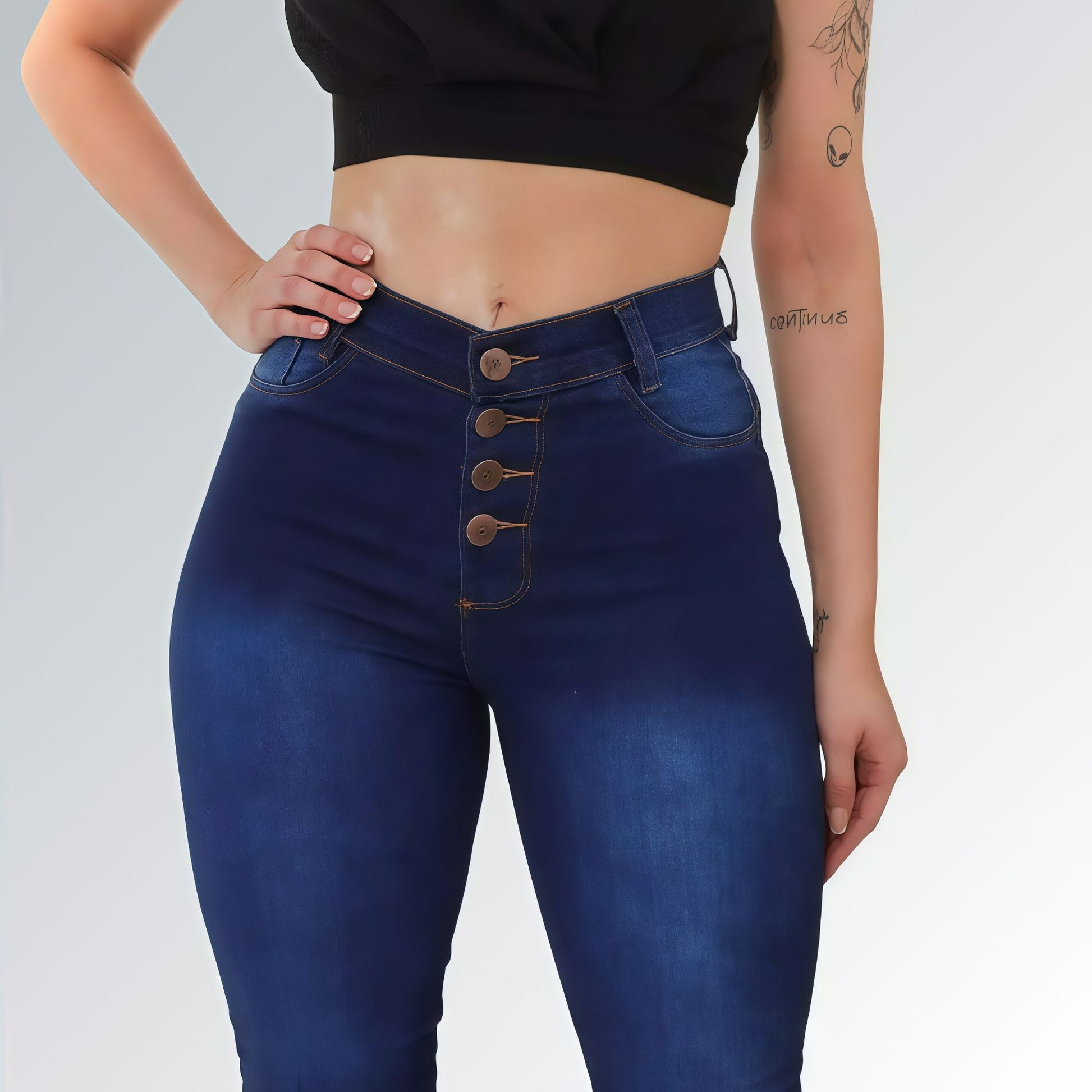 Calça Jeans Feminina Skinny Quatro Botões Simples Azul Escuro Jz new moda hd