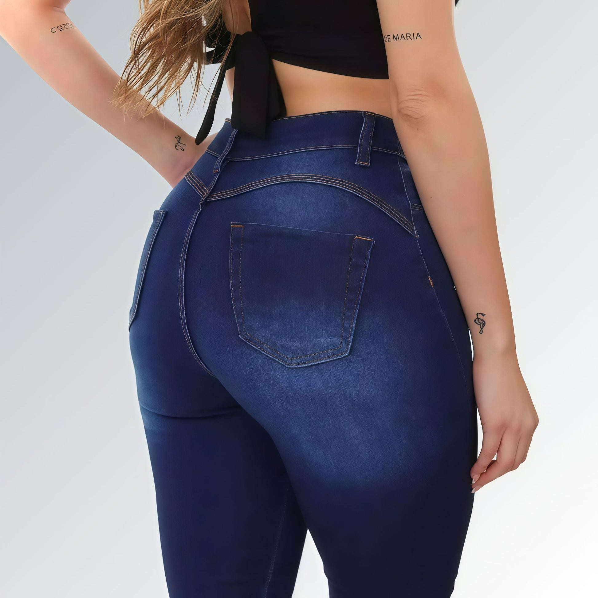 Calça Jeans Feminina Skinny Quatro Botões Simples Azul Escuro Jz new moda hd