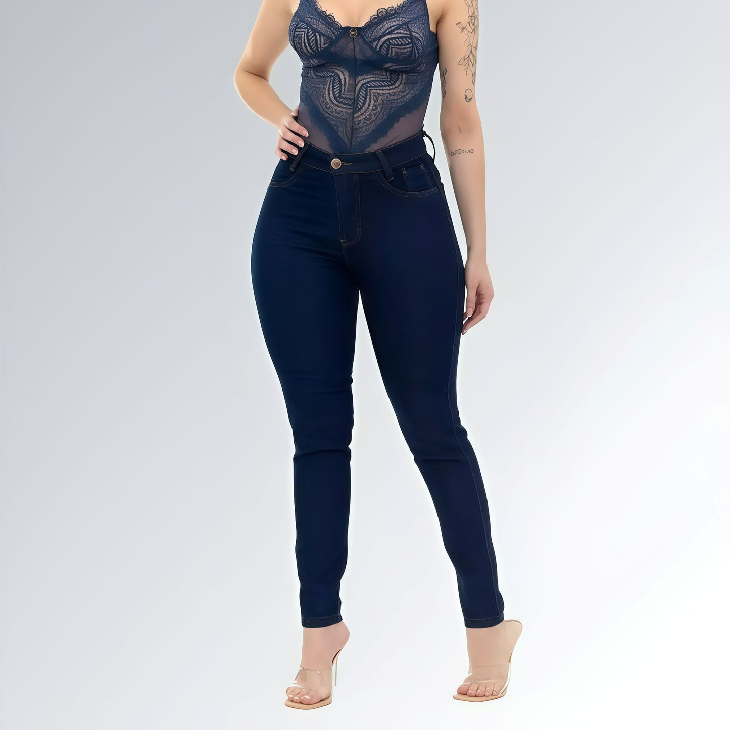 Calça Jeans Skinny Azul Escuro Cintura Alta Básica Feminina Jz New Moda