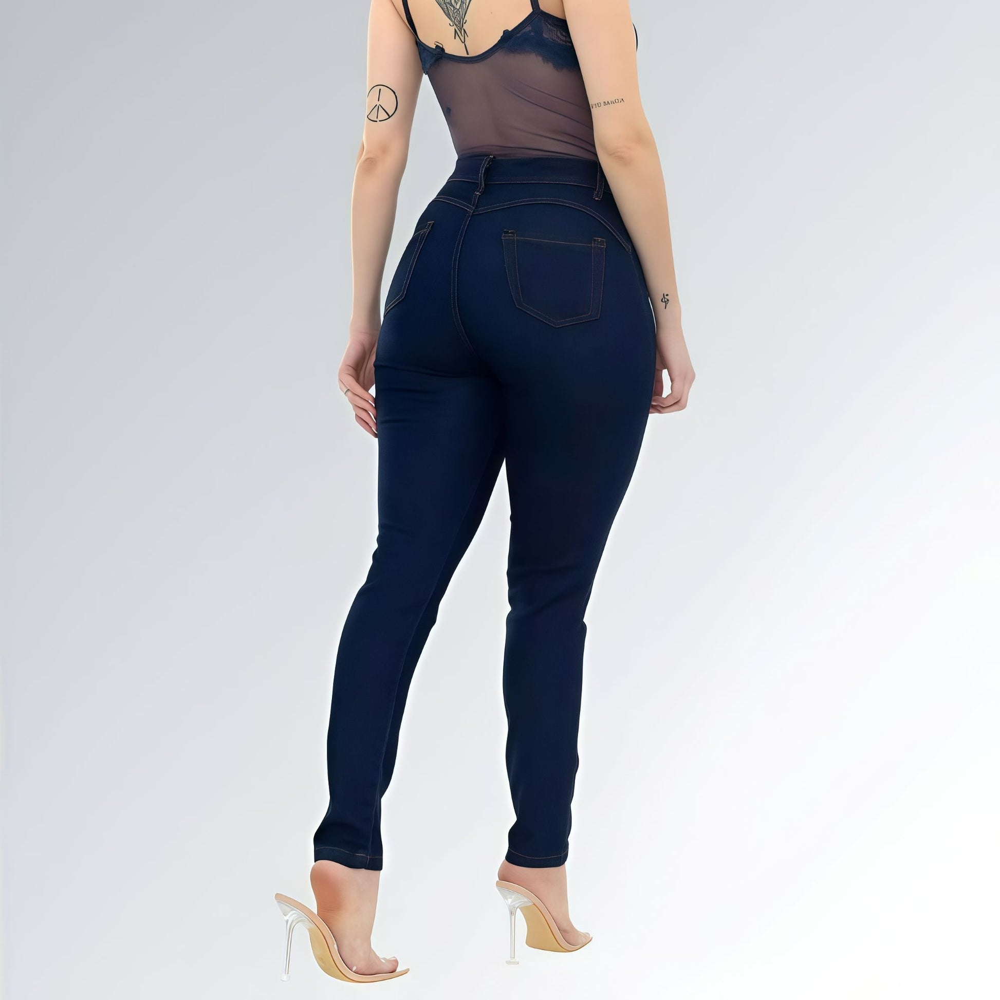 Calça Jeans Skinny Azul Escuro Cintura Alta Básica Feminina Jz New Moda