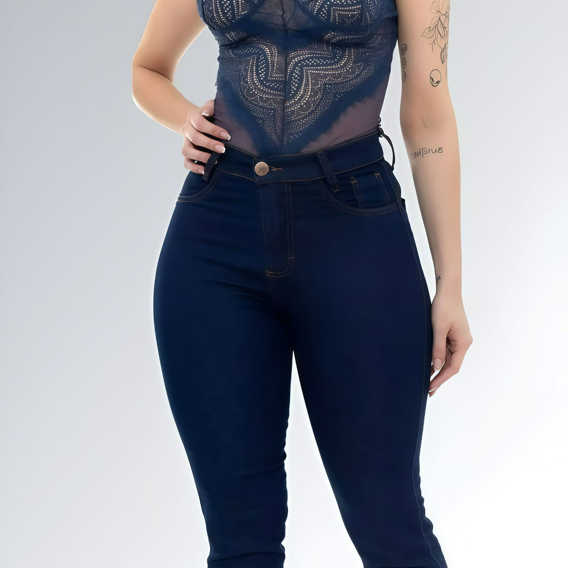 Calça Jeans Skinny Azul Escuro Cintura Alta Básica Feminina Jz New Moda