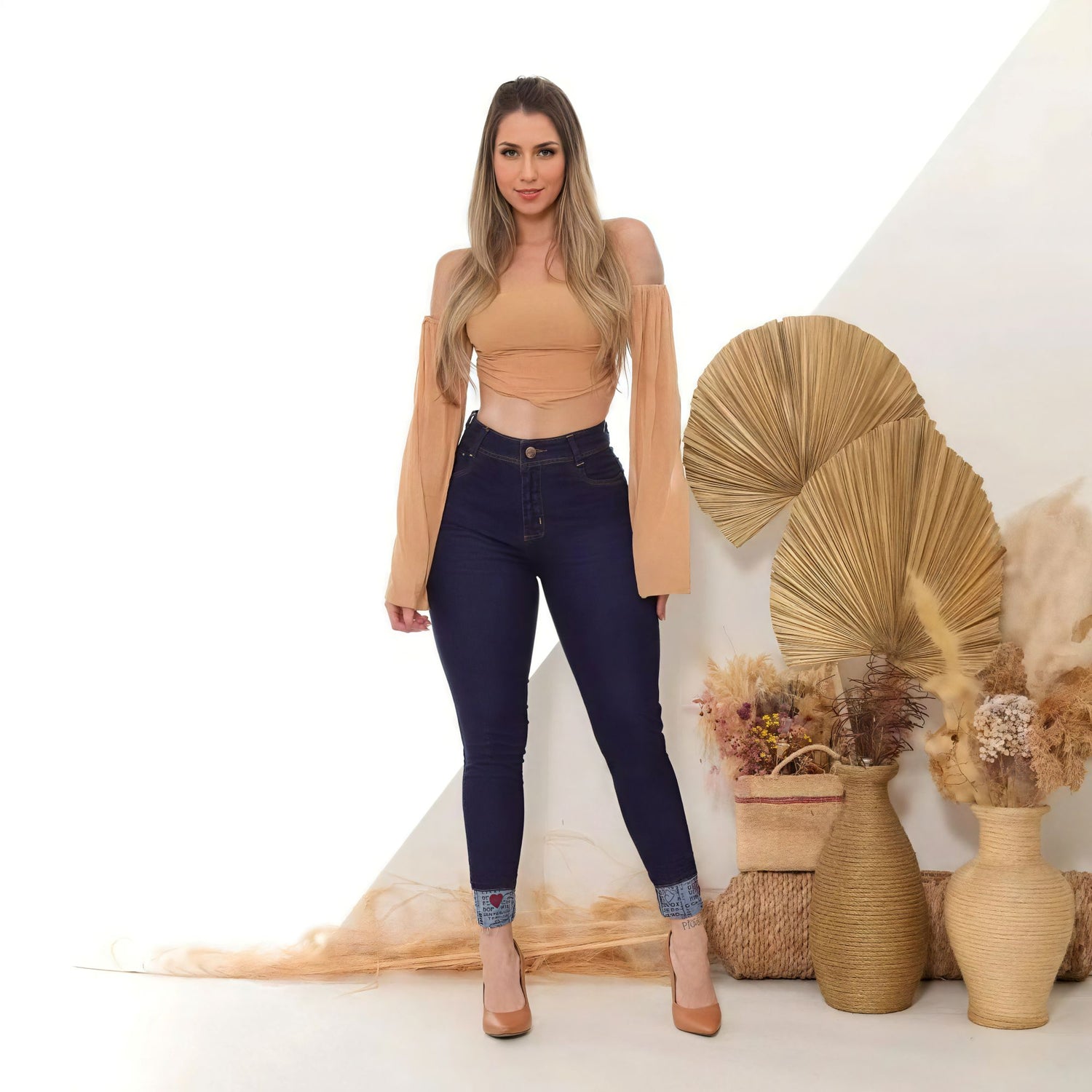 Calça Jeans Skinny Feminina com Barra Dobrada Estampada imagem descrição do produto Jz new moda