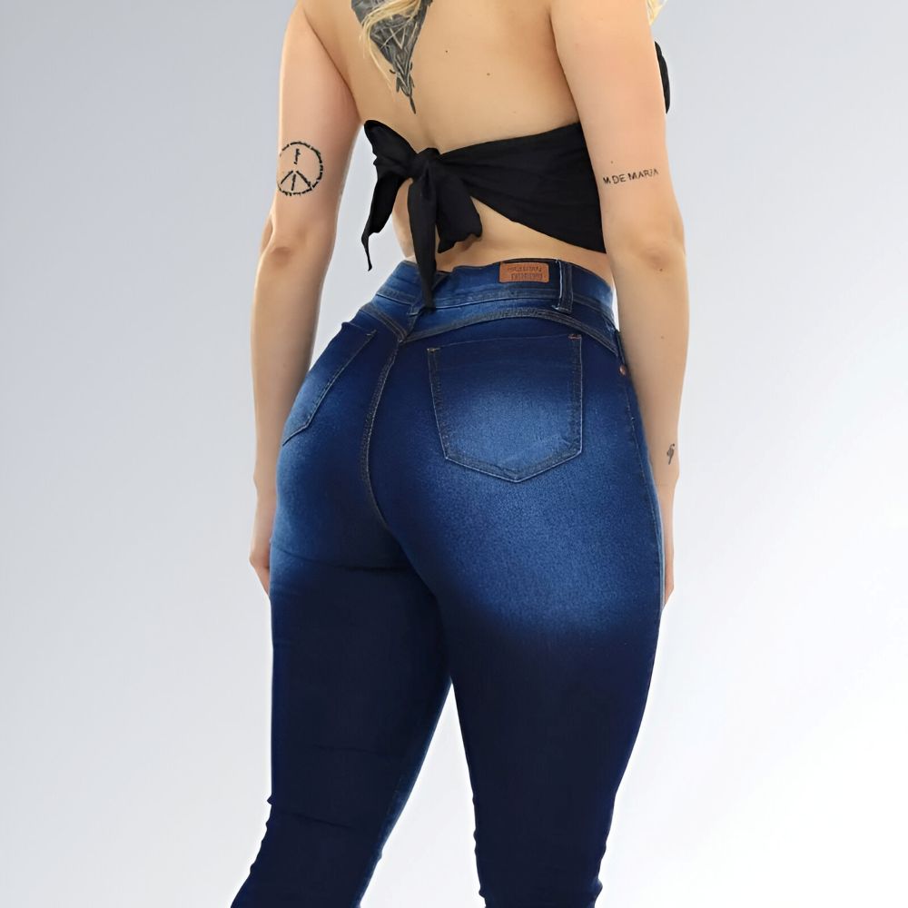 Calça Jeans Skinny com Puídos Cintura Alta Feminina Jz New Moda