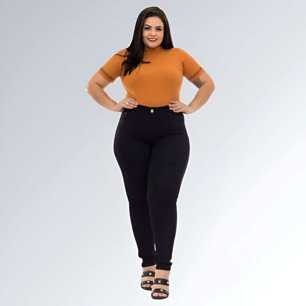 Calça Skinny Plus Size Preta com Alça Lipo Modelo Feminino Jz New Moda