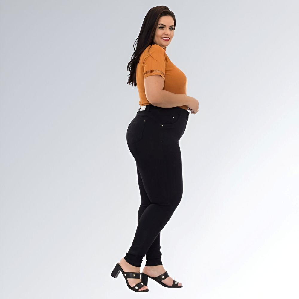 Calça Skinny Plus Size Preta com Alça Lipo Modelo Feminino Jz New Moda
