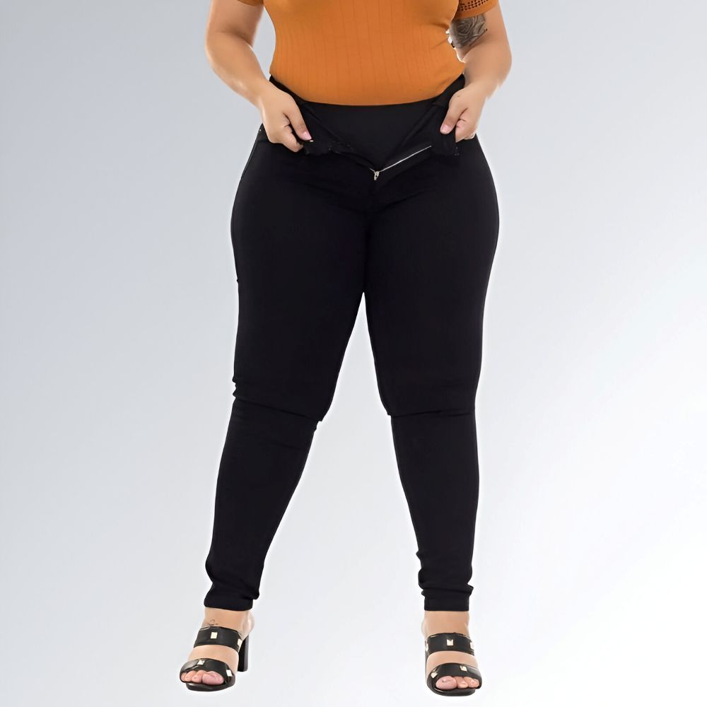 Calça Skinny Plus Size Preta com Alça Lipo Modelo Feminino Jz New Moda