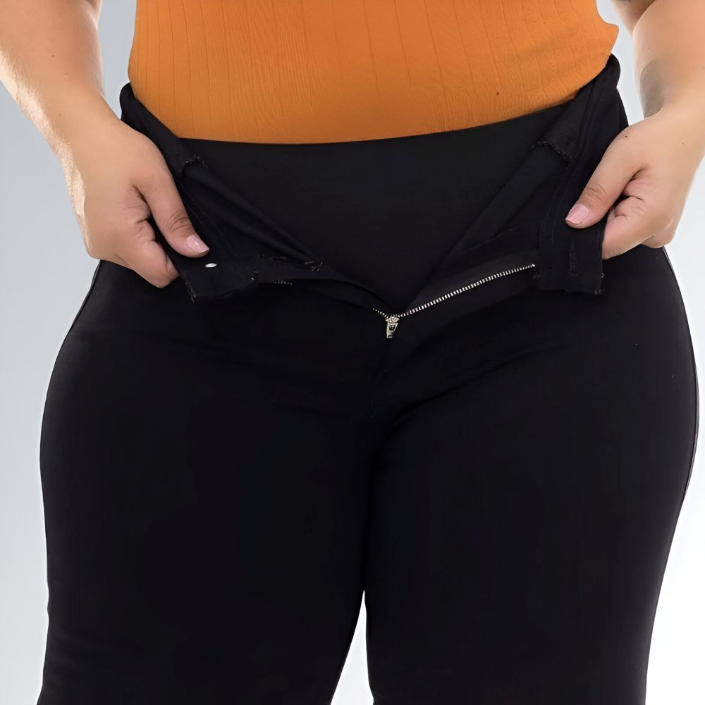 Calça Skinny Plus Size Preta com Alça Lipo Modelo Feminino Jz New Moda