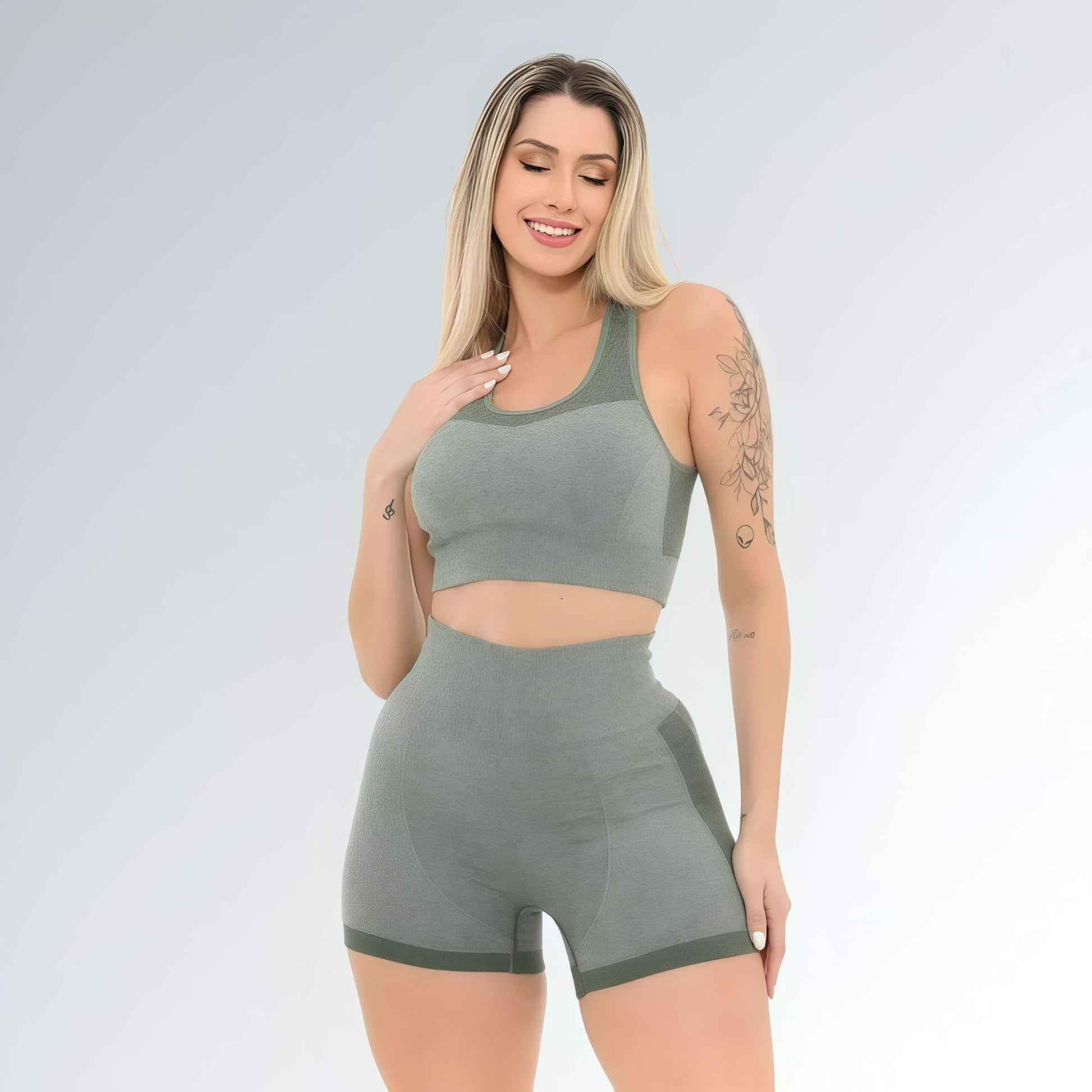 Conjunto Fitness Verde Militar Feminino Jz New Moda