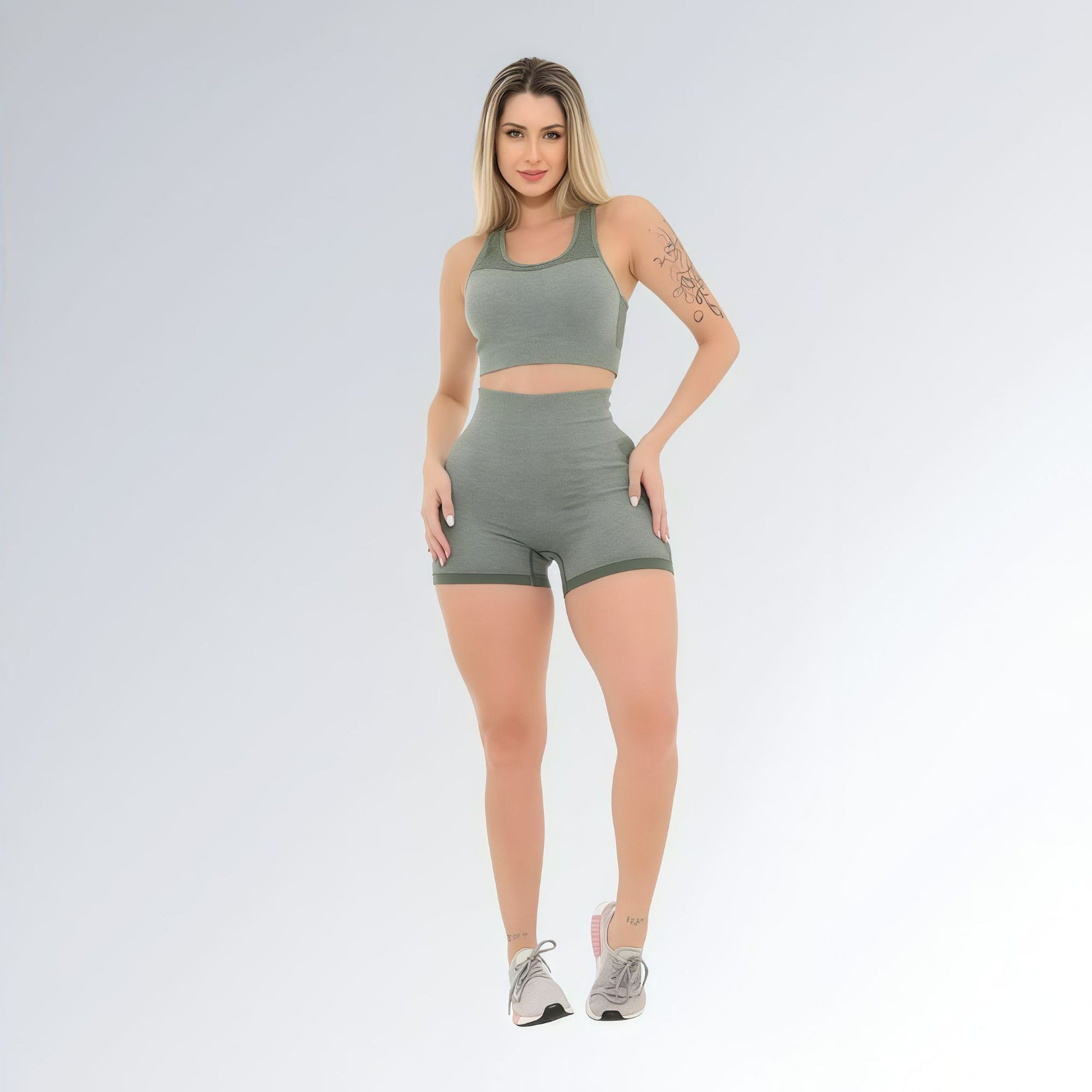 Conjunto Fitness Verde Militar Feminino Jz New Moda