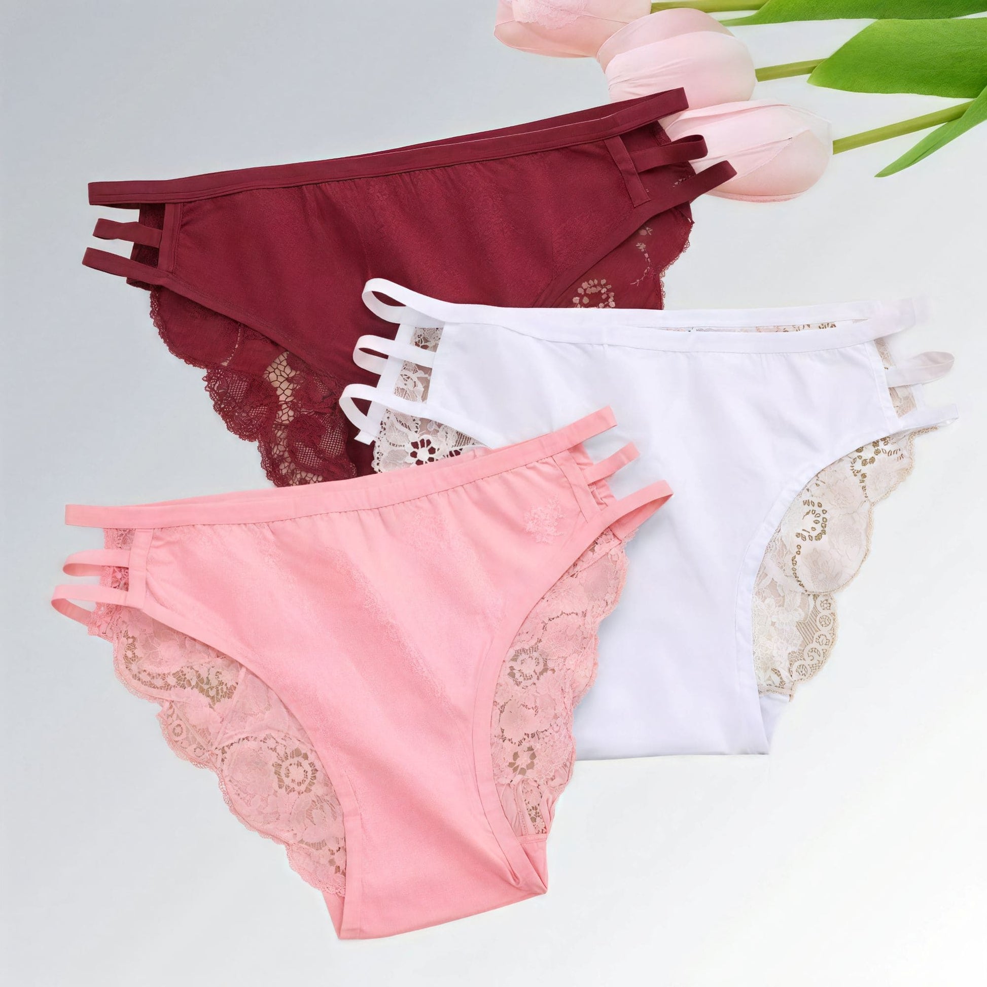 Conjunto de 3 peças de calcinhas femininas de renda floral cintura baixa Jz new moda