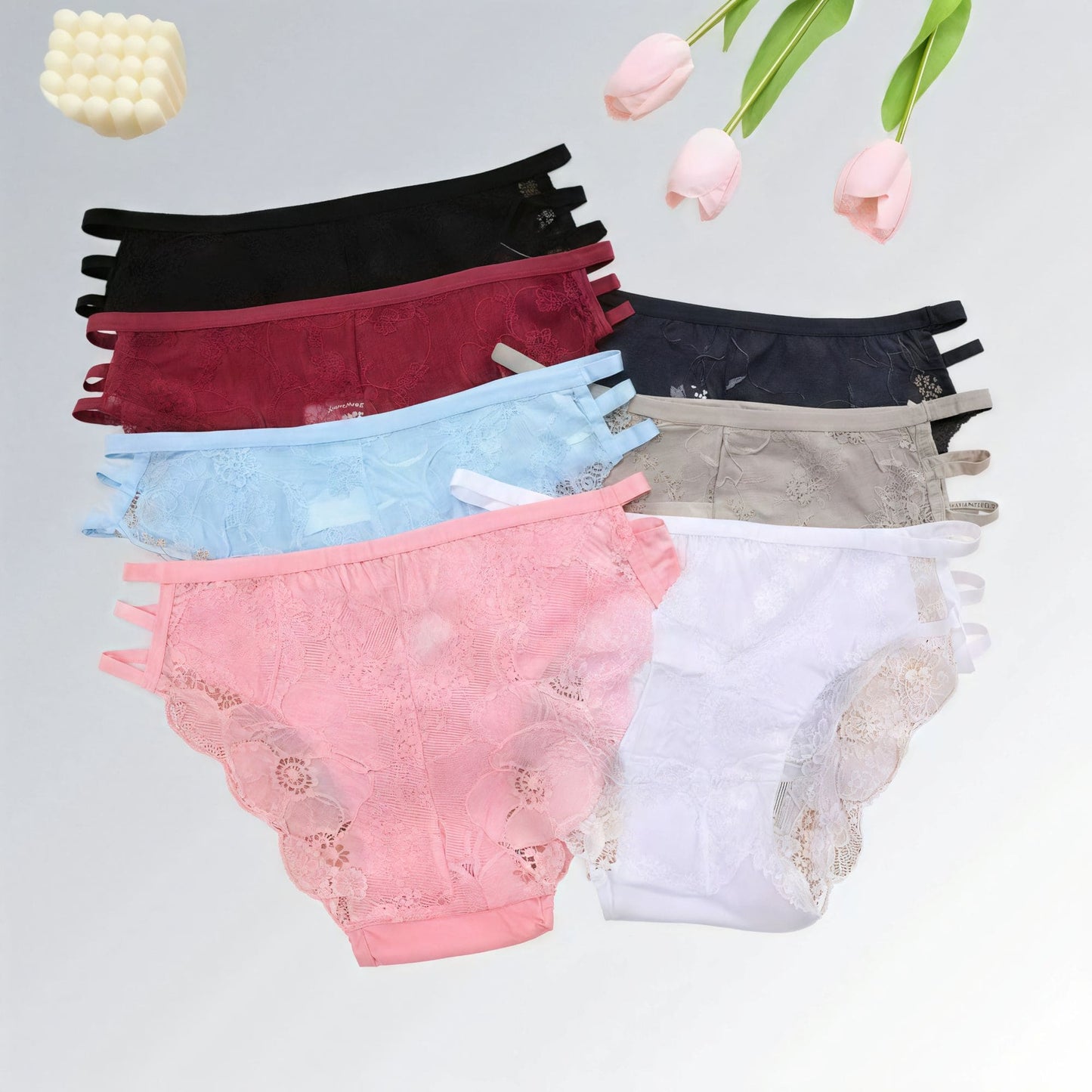 Conjunto de 3 peças de calcinhas femininas de renda floral cintura baixa Jz new moda