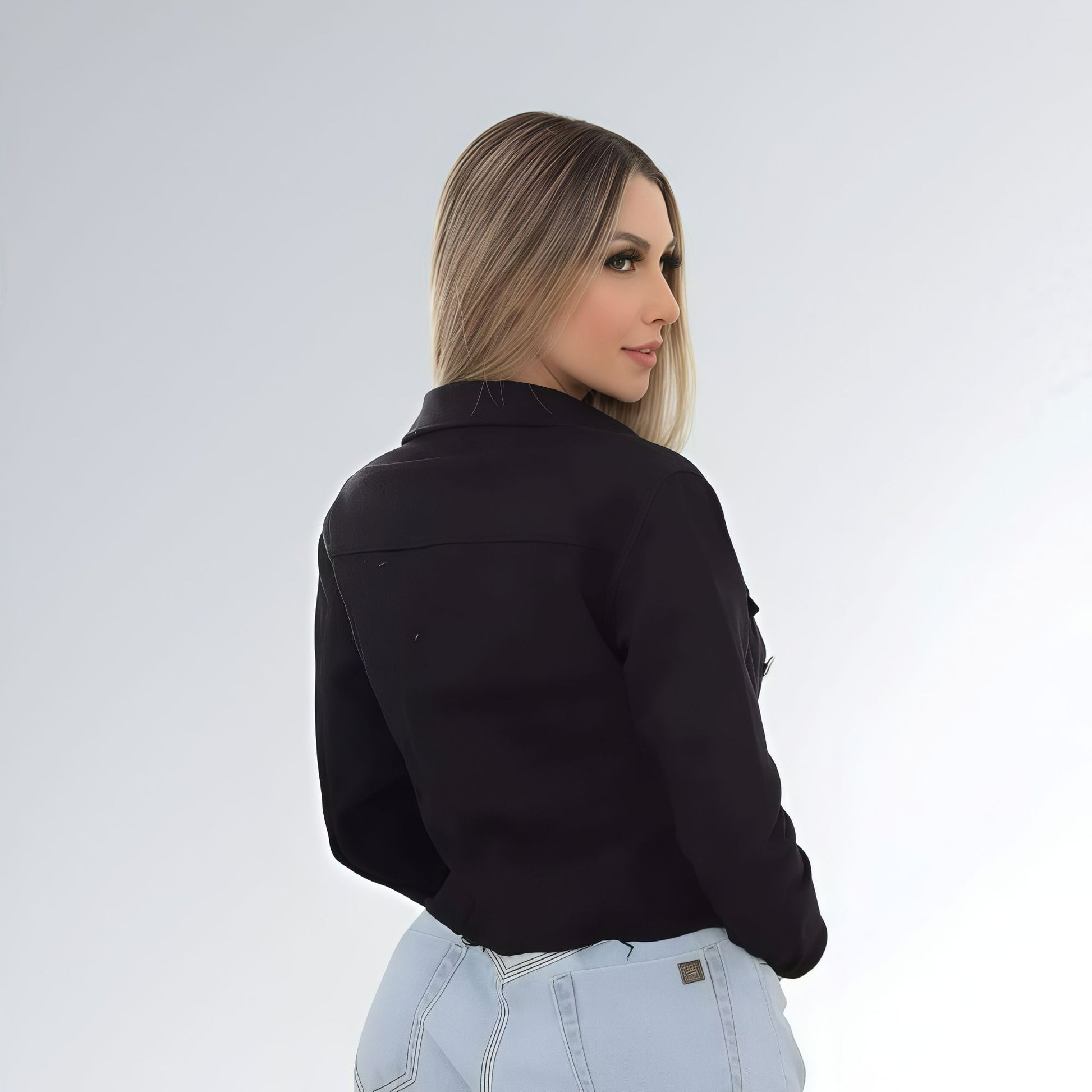 Jaqueta Feminina Cropped Sarja Preto Black Jz New Moda